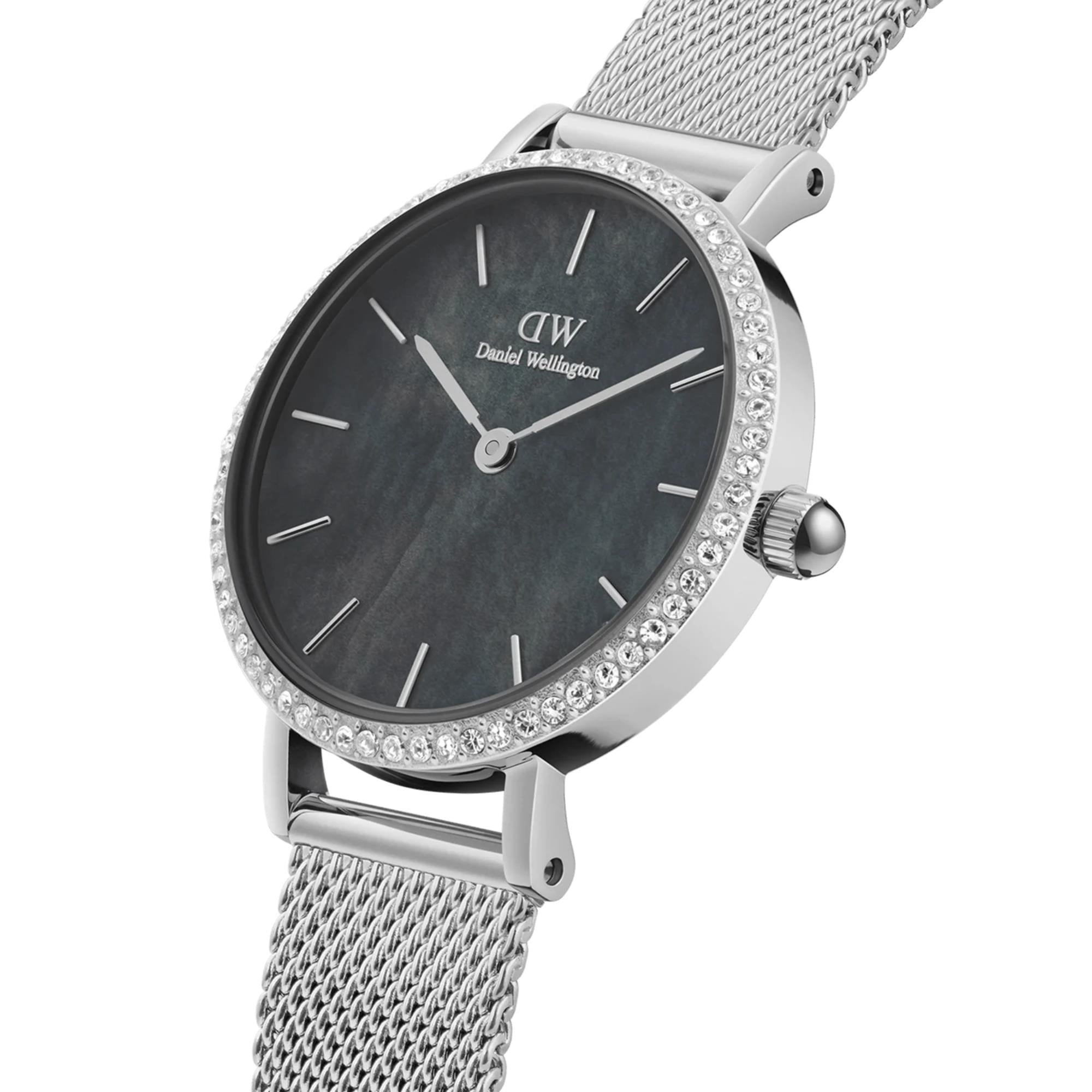 Daniel Wellington Petite Lumine Bezel Quartz Black Dial Steel Strap Women's Watch DW00100661