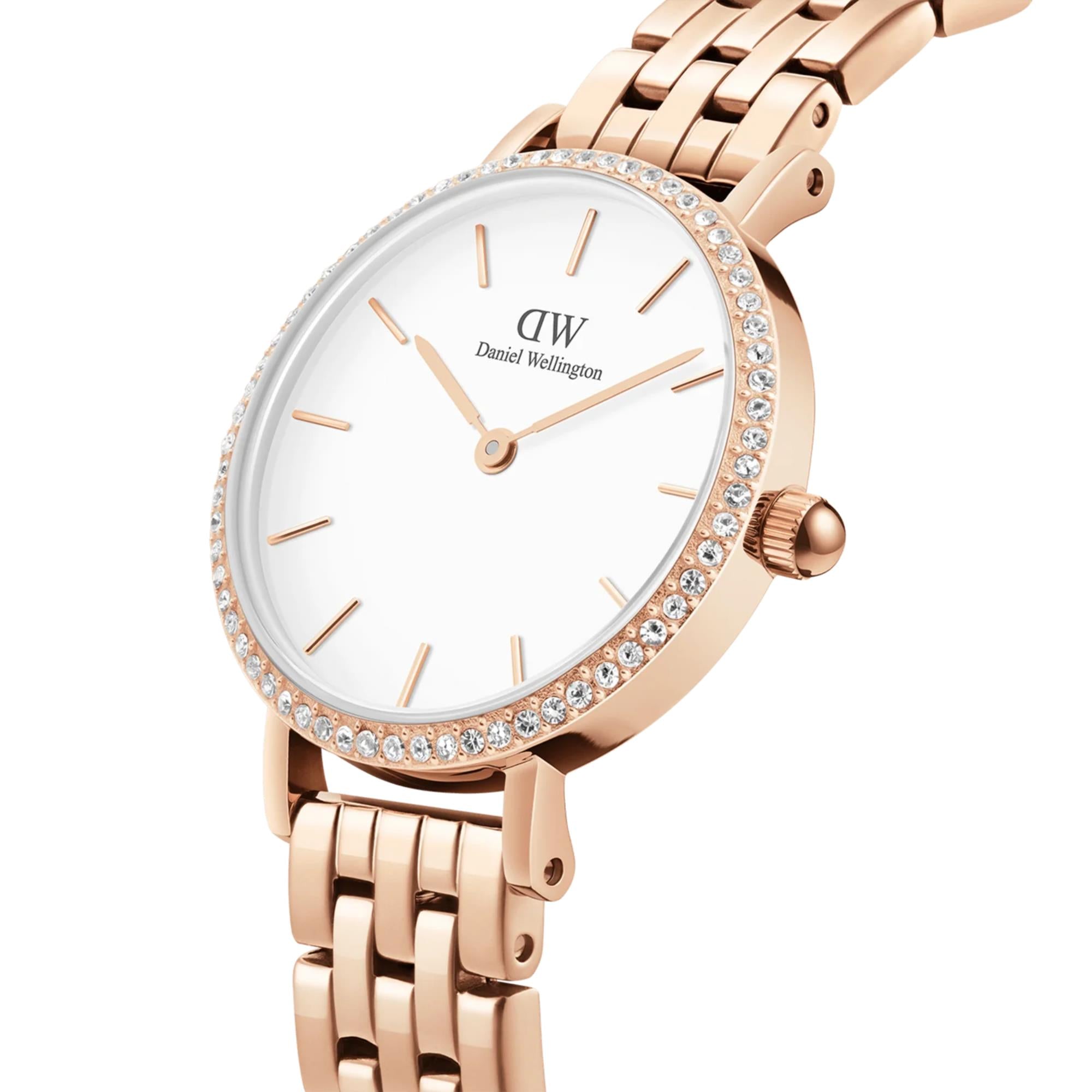 Daniel Wellington Petite Lumine Bezel Quartz White Dial Steel Strap Women's Watch DW00100666