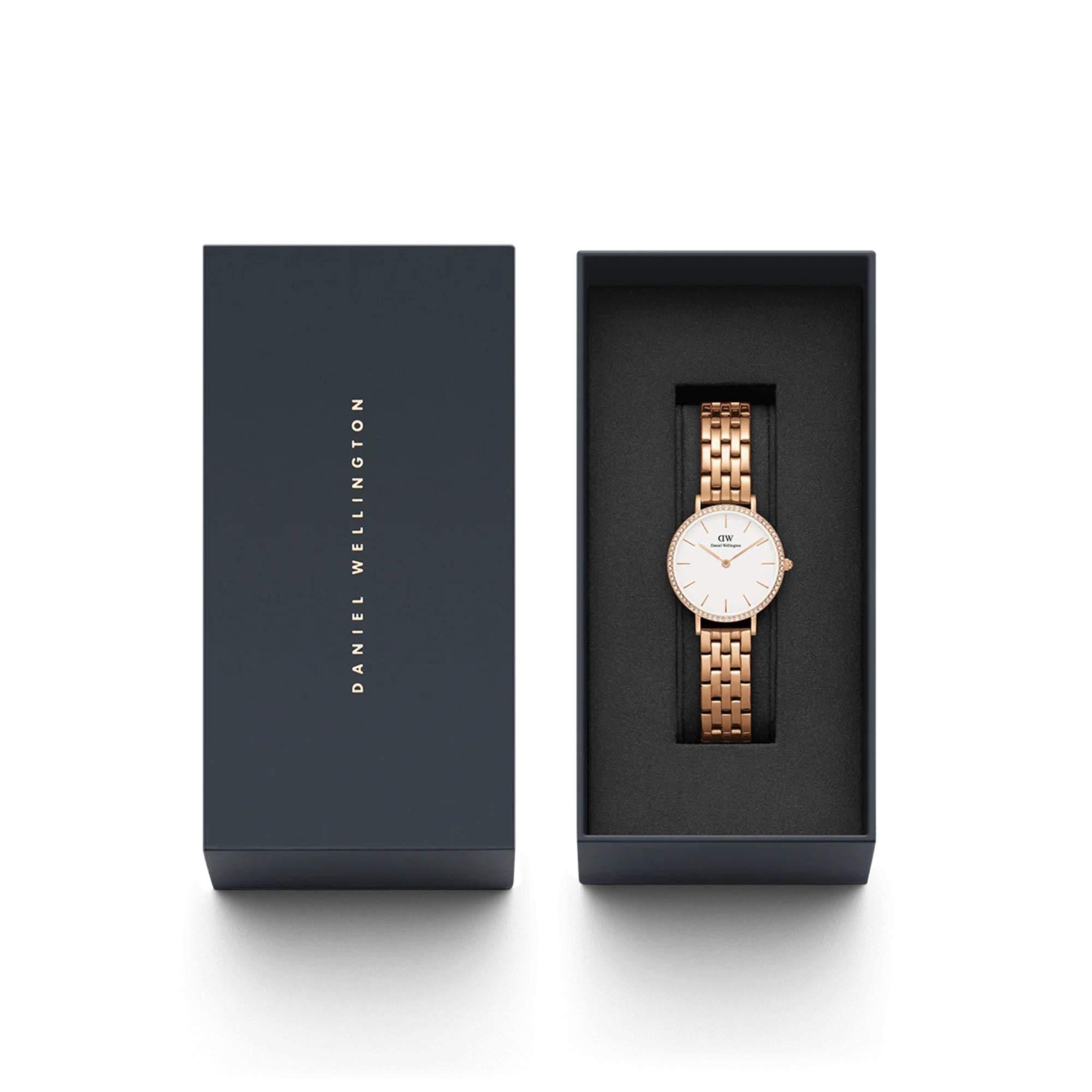 Daniel Wellington Petite Lumine Bezel Quartz White Dial Steel Strap Women's Watch DW00100666