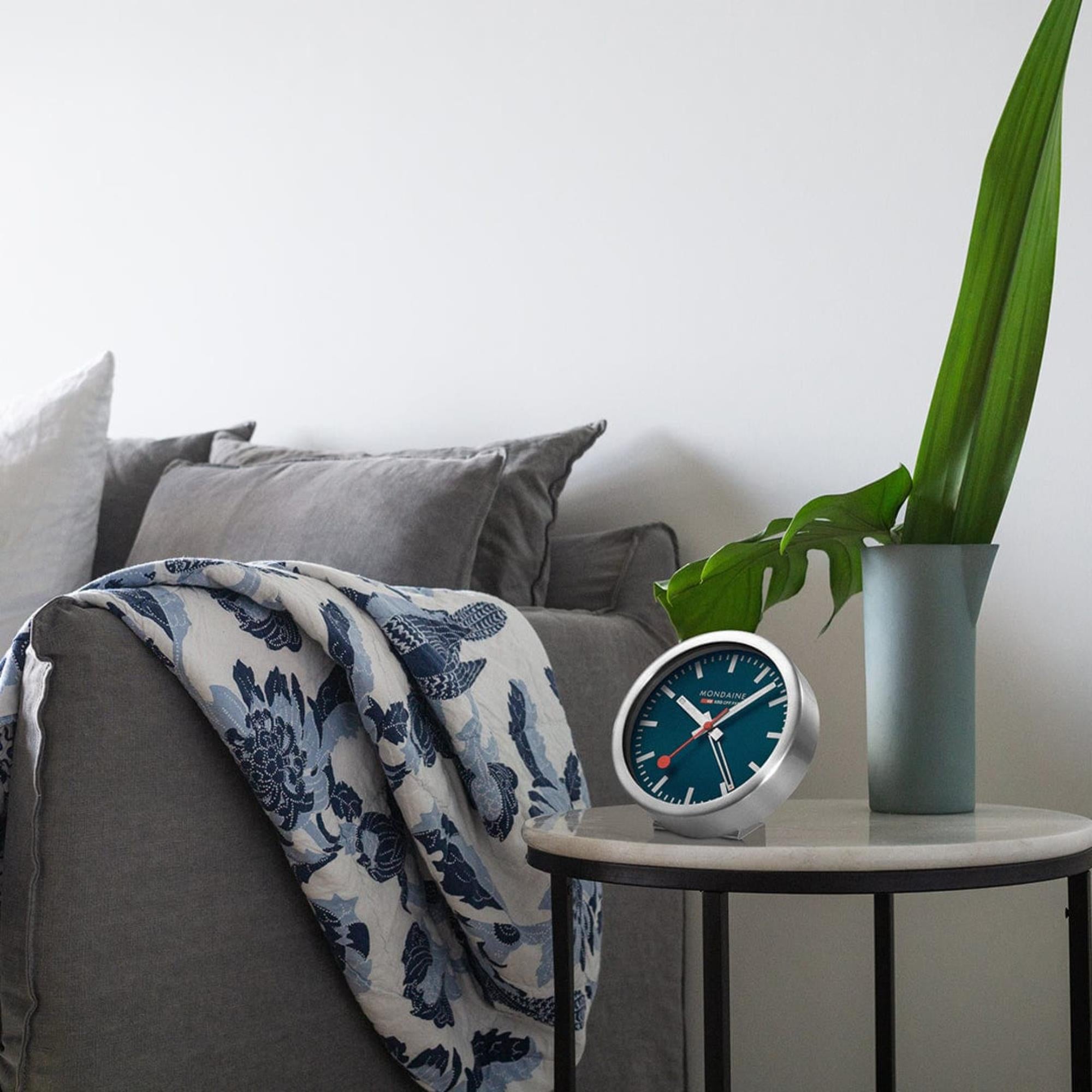 Mondaine Classic Silver Frame Blue Dial Mini Wall Clock A997.MCAL.46SBV.2