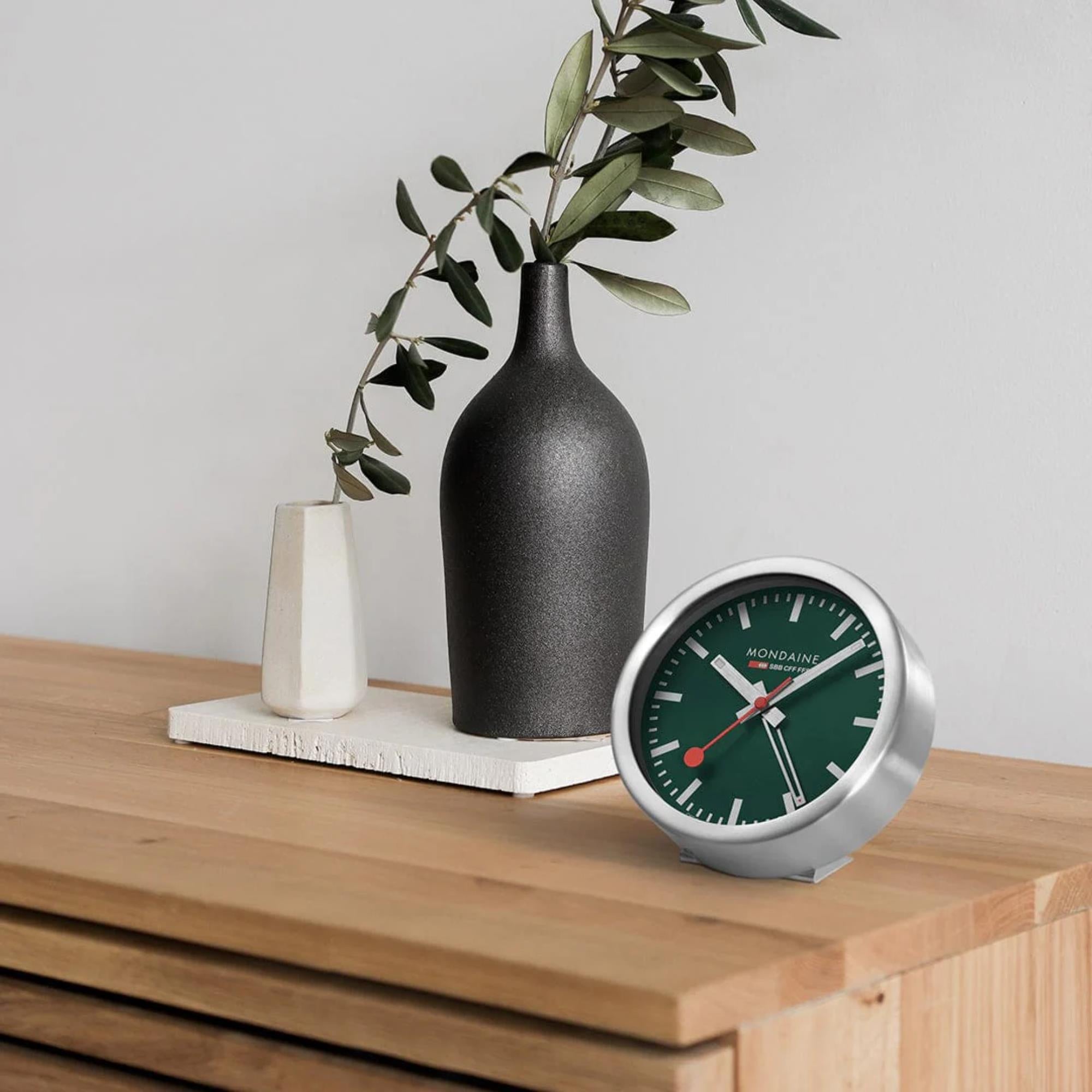 Mondaine Classic Silver Frame Green Dial Mini Wall Clock A997.MCAL.66SBV.2