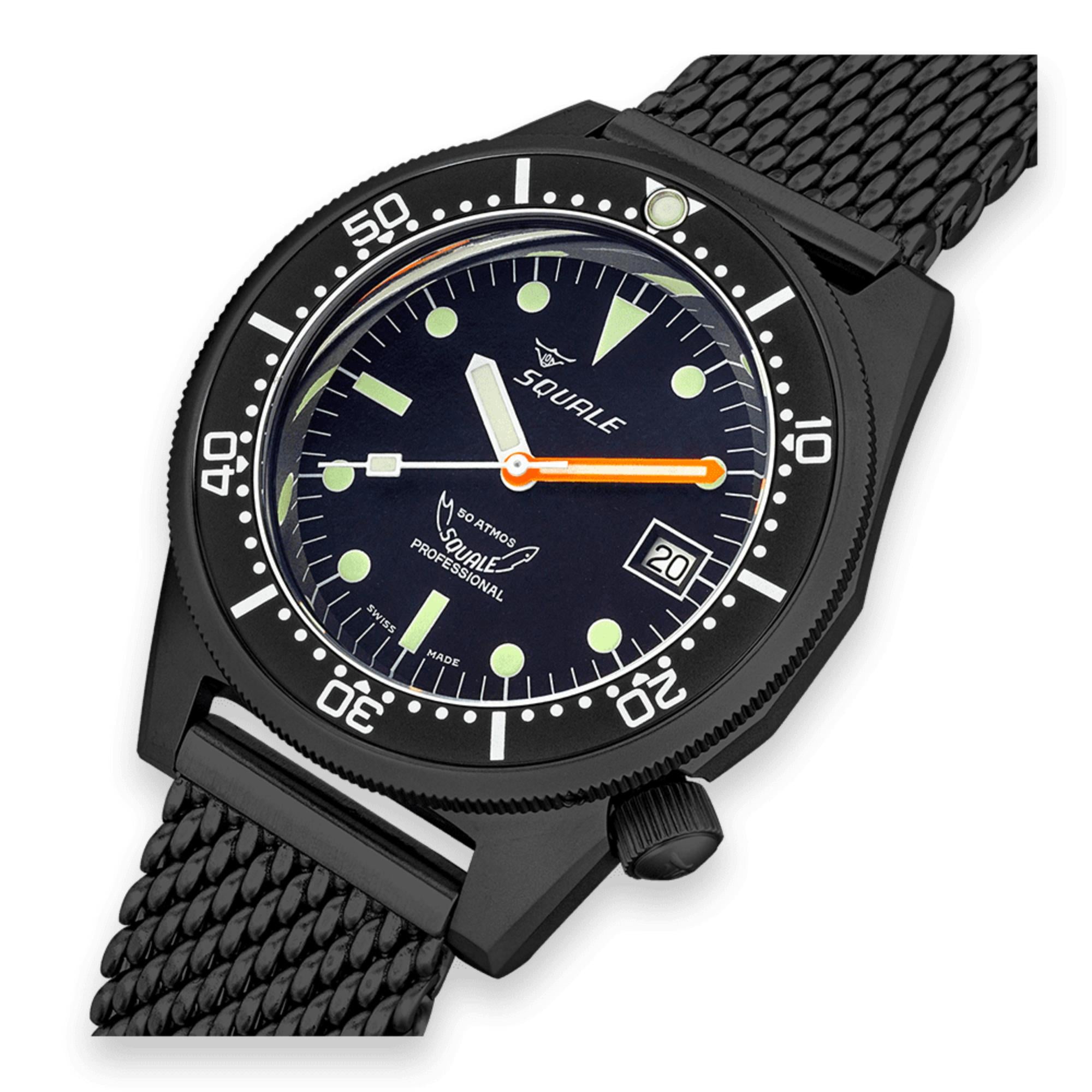 Squale 1521 PVD Automatic Black Dial Steel Strap Men's Watch 1521PVD.MEPVD20