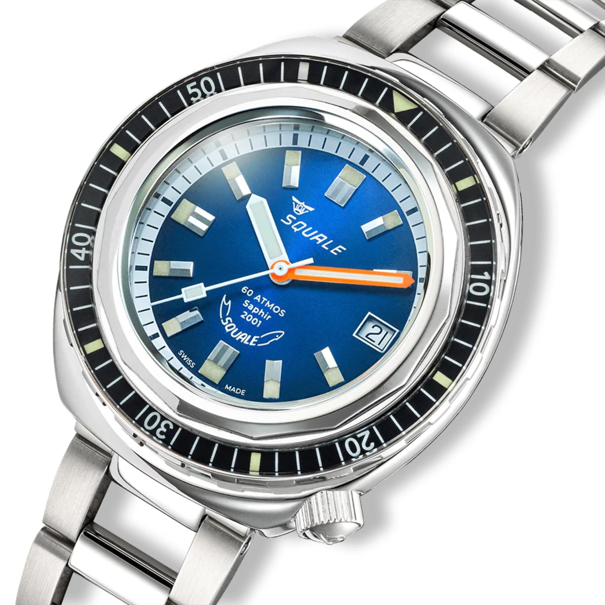 Squale 2001 Automatic Sunray Blue Dial Steel Strap Men's Watch 2001BKBL.AC