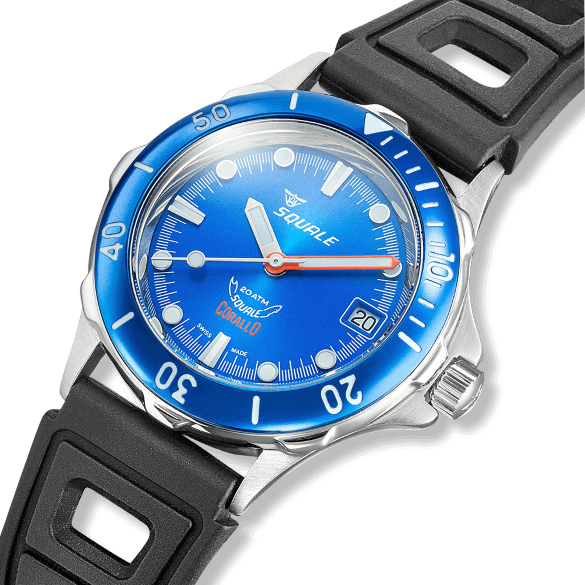 Squale Corallo NOS 2008 Automatic Sunray Blue Dial Rubber Strap Men's Watch CORALBLBL.RBK