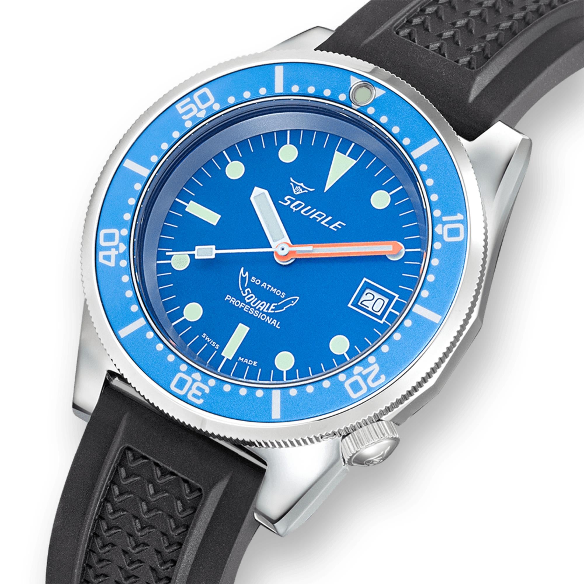 Squale 1521 Ocean Automatic Sunray Blue Dial Rubber Strap Men's Watch 1521OCN.VO
