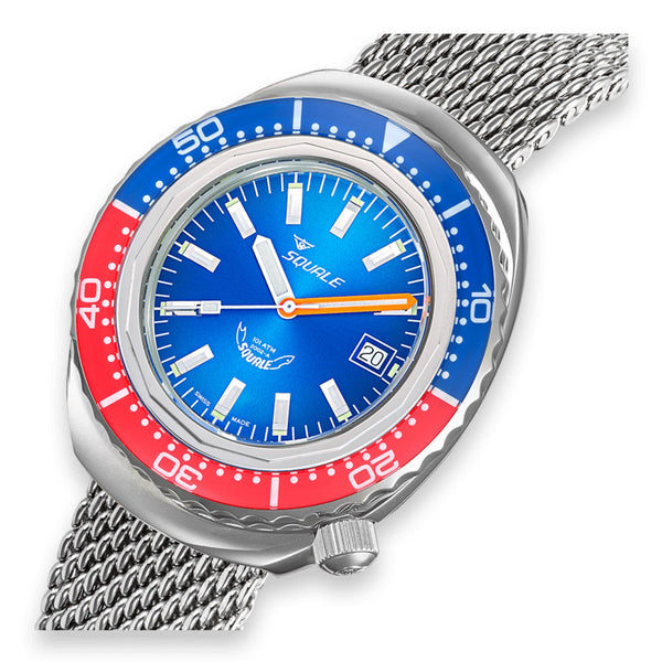 Squale 2002 Blue-Red Automatic Blue Dial Steel Strap Men's Watch 2002.SS.BLR.BL.ME22