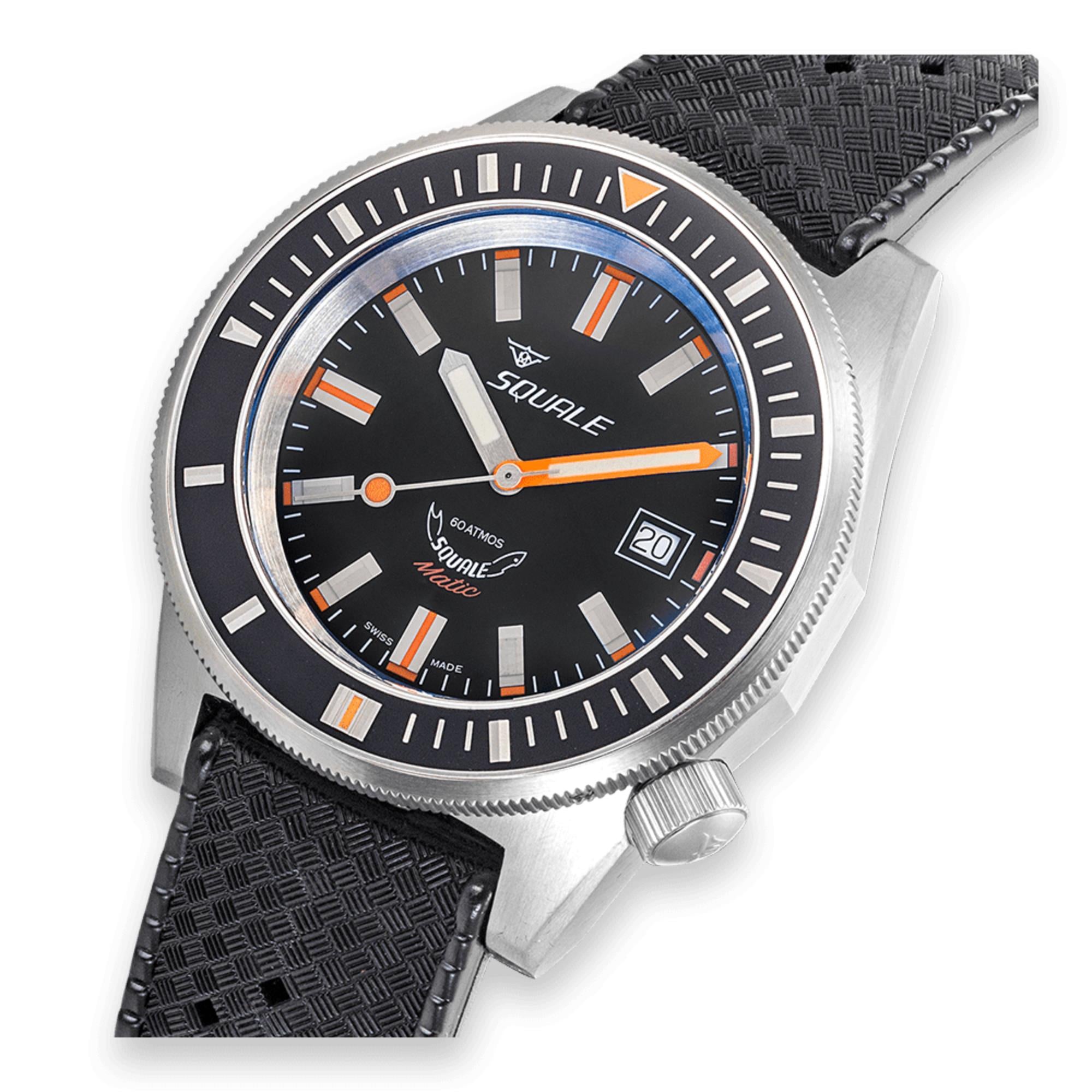 Squale Matic Satin Automatic Black Dial Rubber Strap Men's Watch MATICXSG.HT