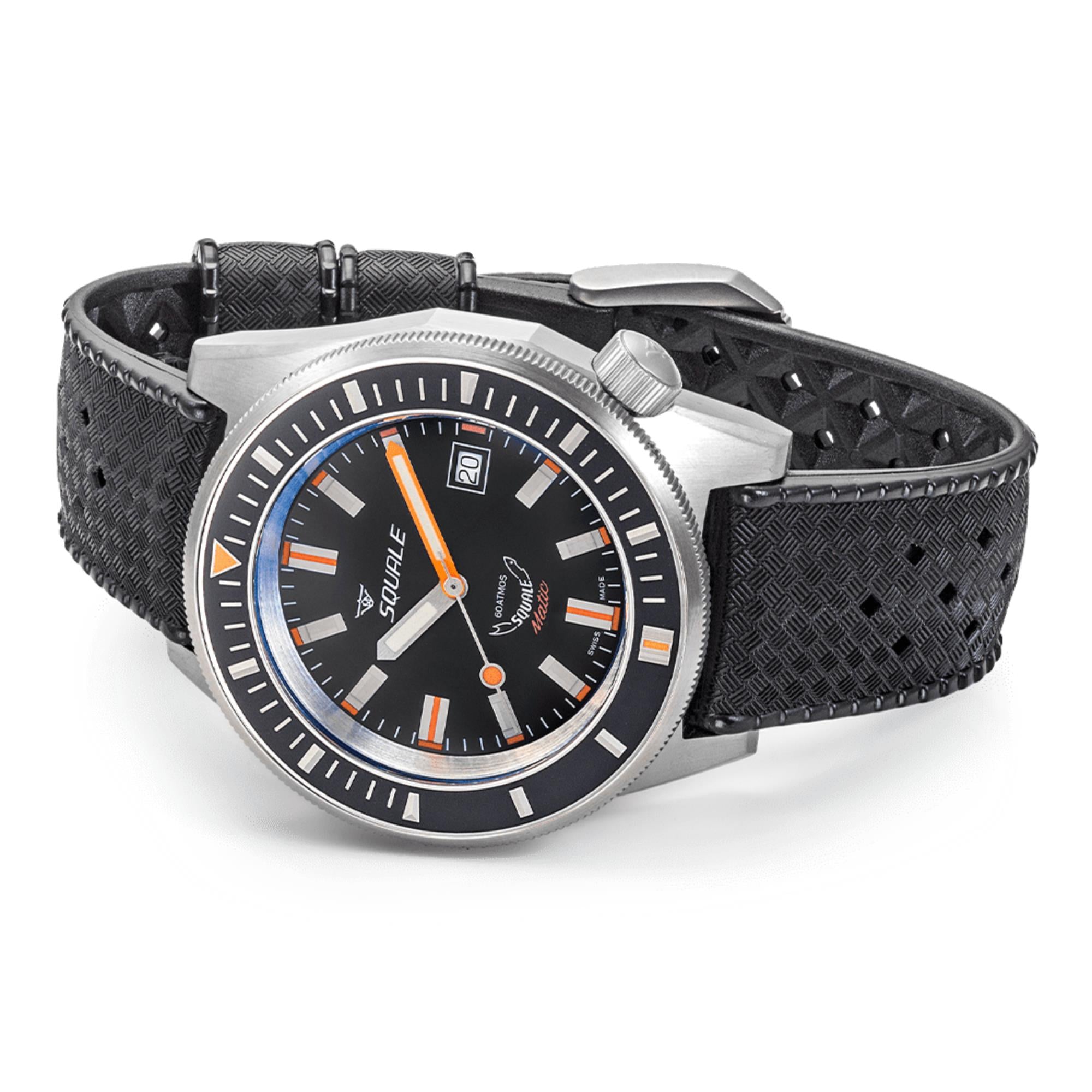 Squale Matic Satin Automatic Black Dial Rubber Strap Men's Watch MATICXSG.HT