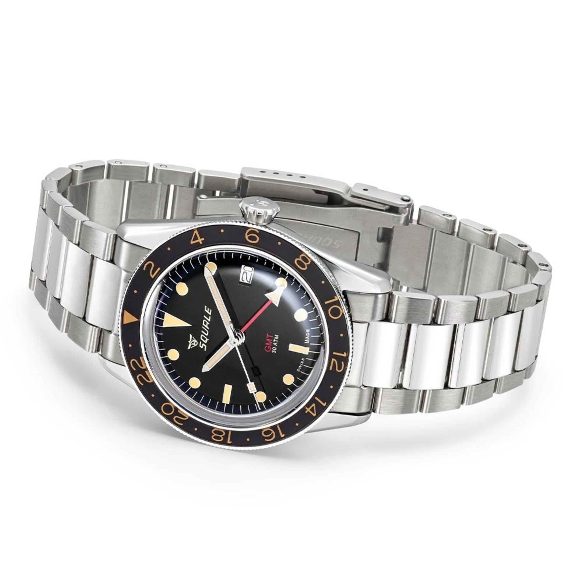 Squale Sub-39 GMT Vintage Automatic Black Dial Steel Strap Men's Watch SUB39GMTV.BR22