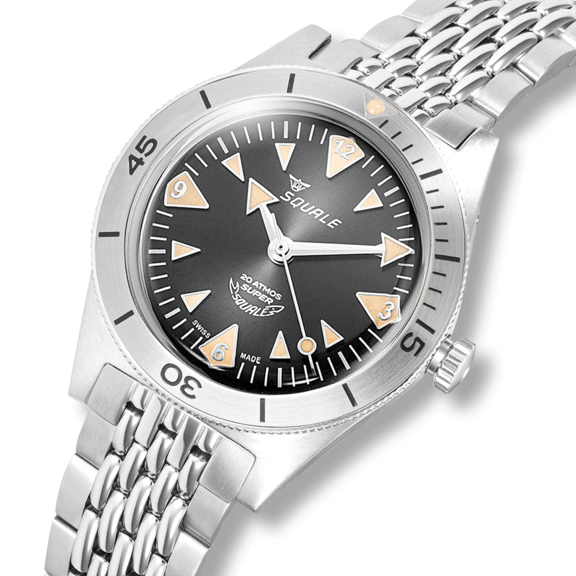 Squale Super-Squale Big Arrows Automatic Black Dial Steel Strap Men's Watch SUPERSSABK.AC