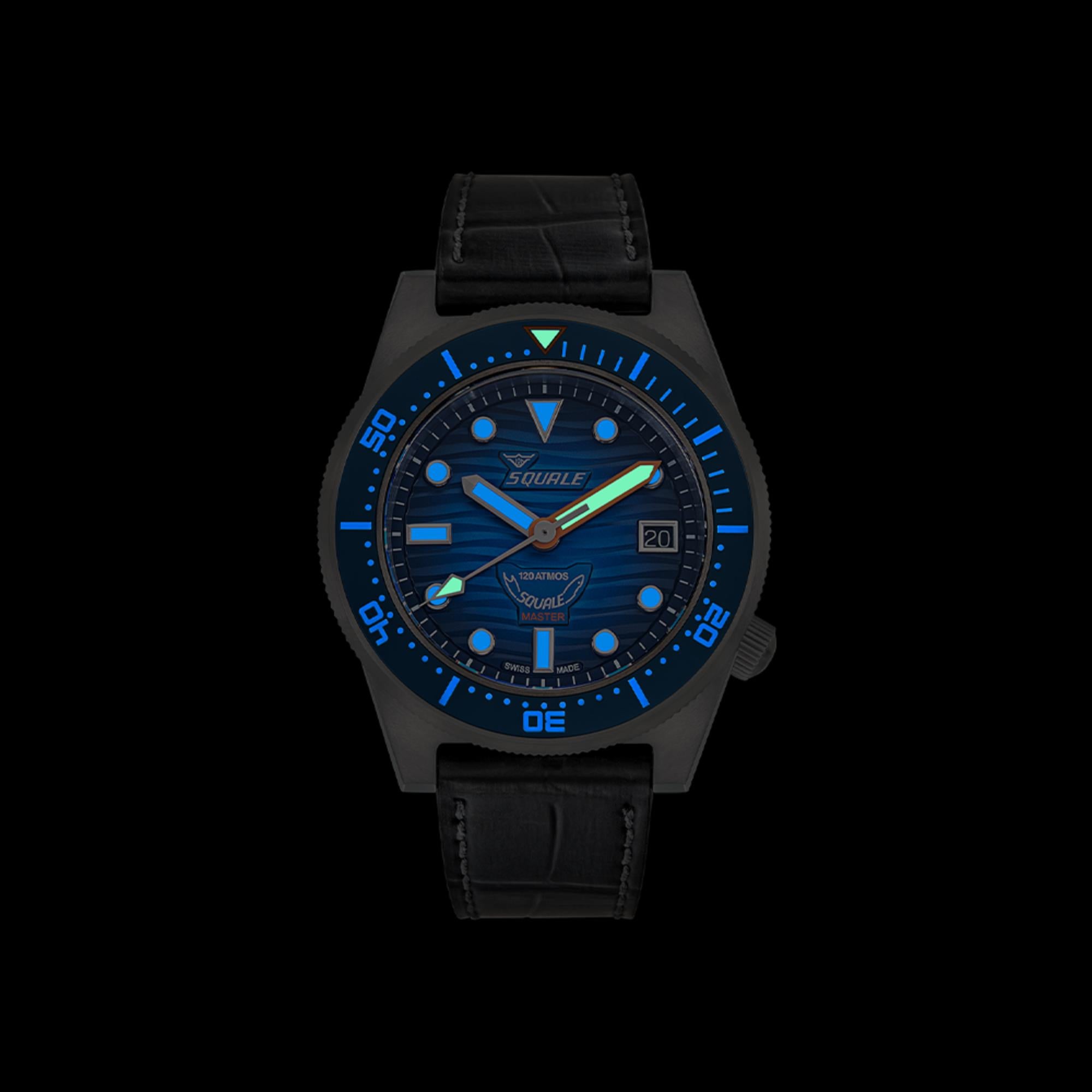 Squale Master Grand Bleu Automatic Blue Dial Leather Strap Men's Watch MASTIBLBL.RAL