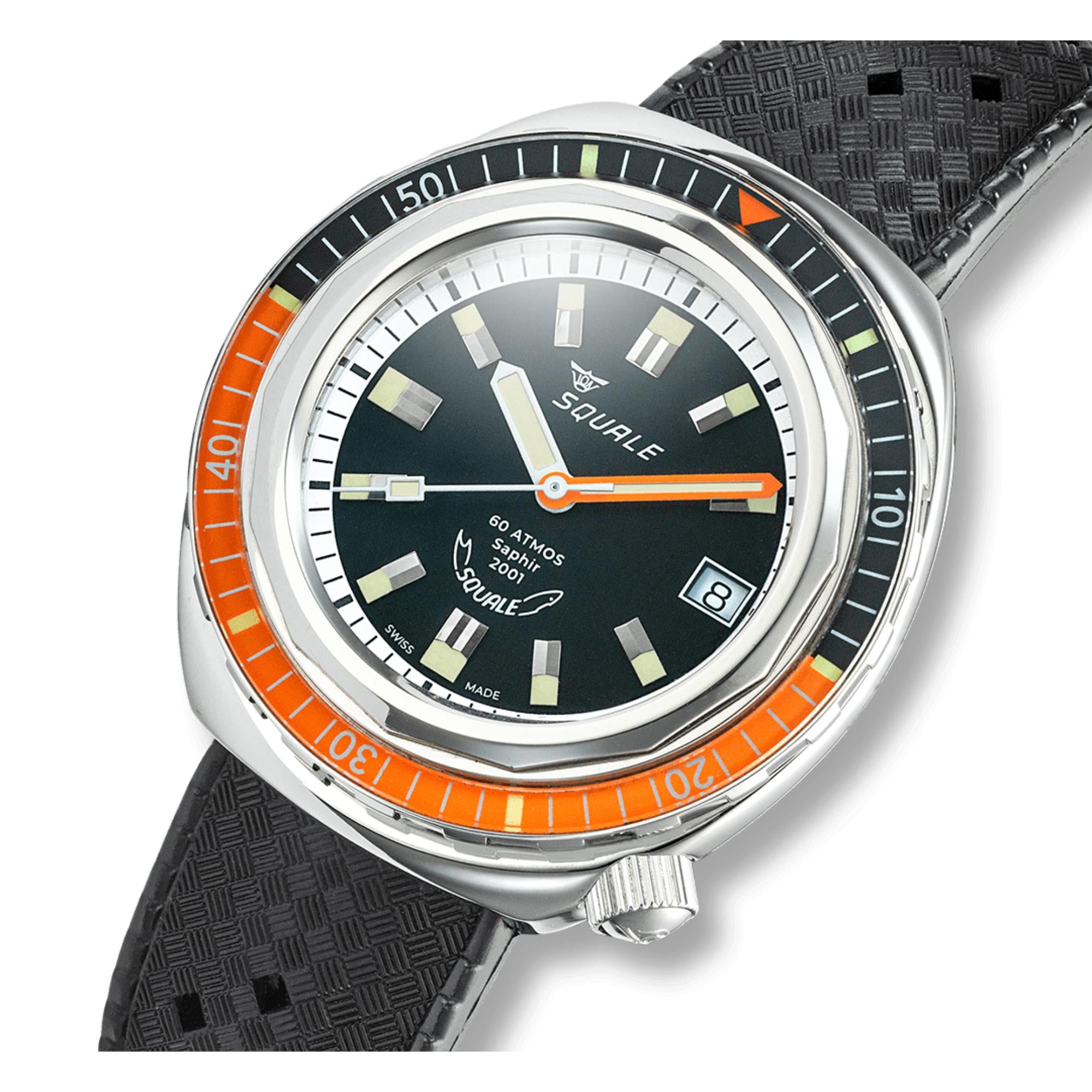 Squale 2001 Heritage Automatic Black Dial Rubber Strap Men's Watch 2001LAVAL.HT