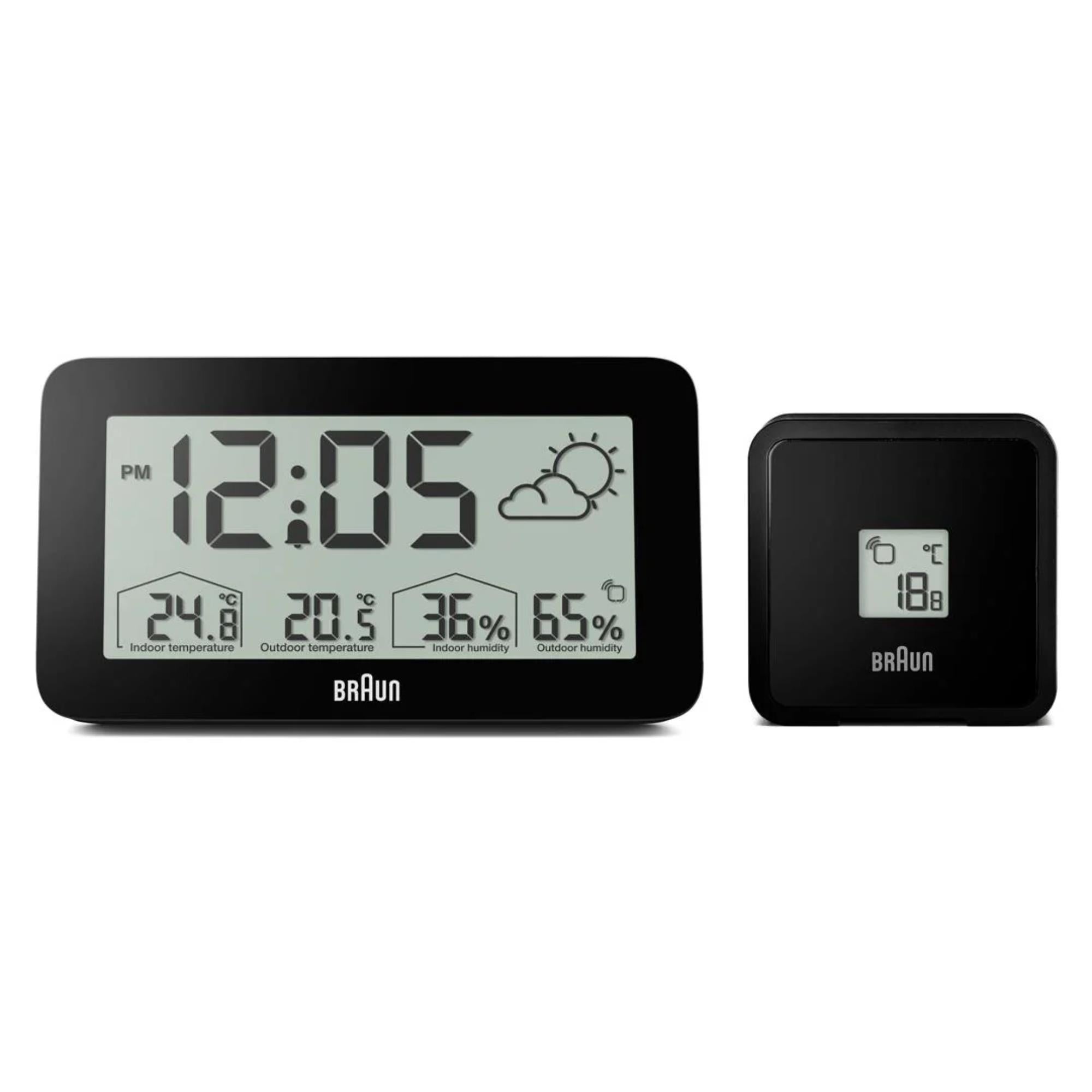 Braun Black Digital Weather Station Clock BC13BP
