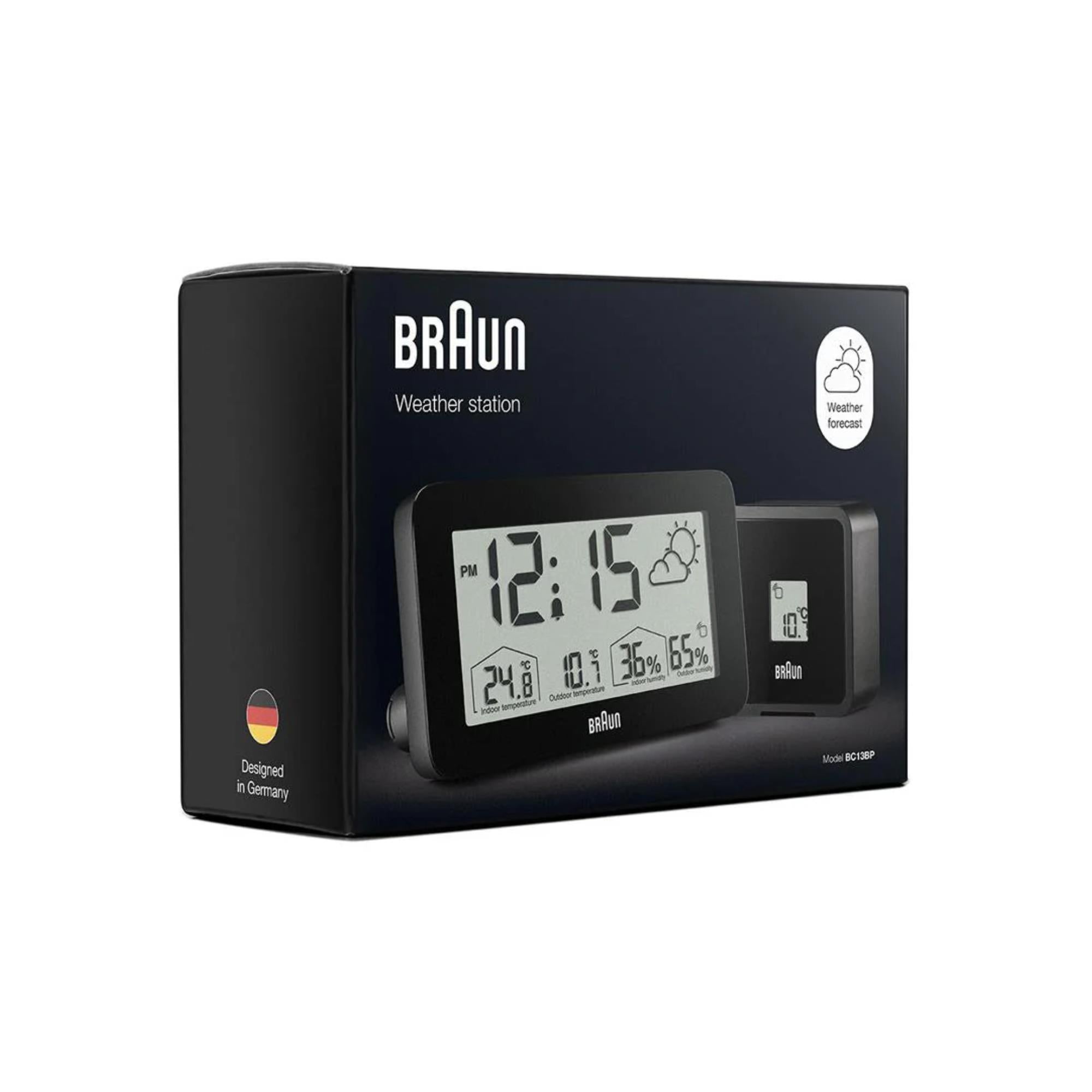 Braun Black Digital Weather Station Clock BC13BP