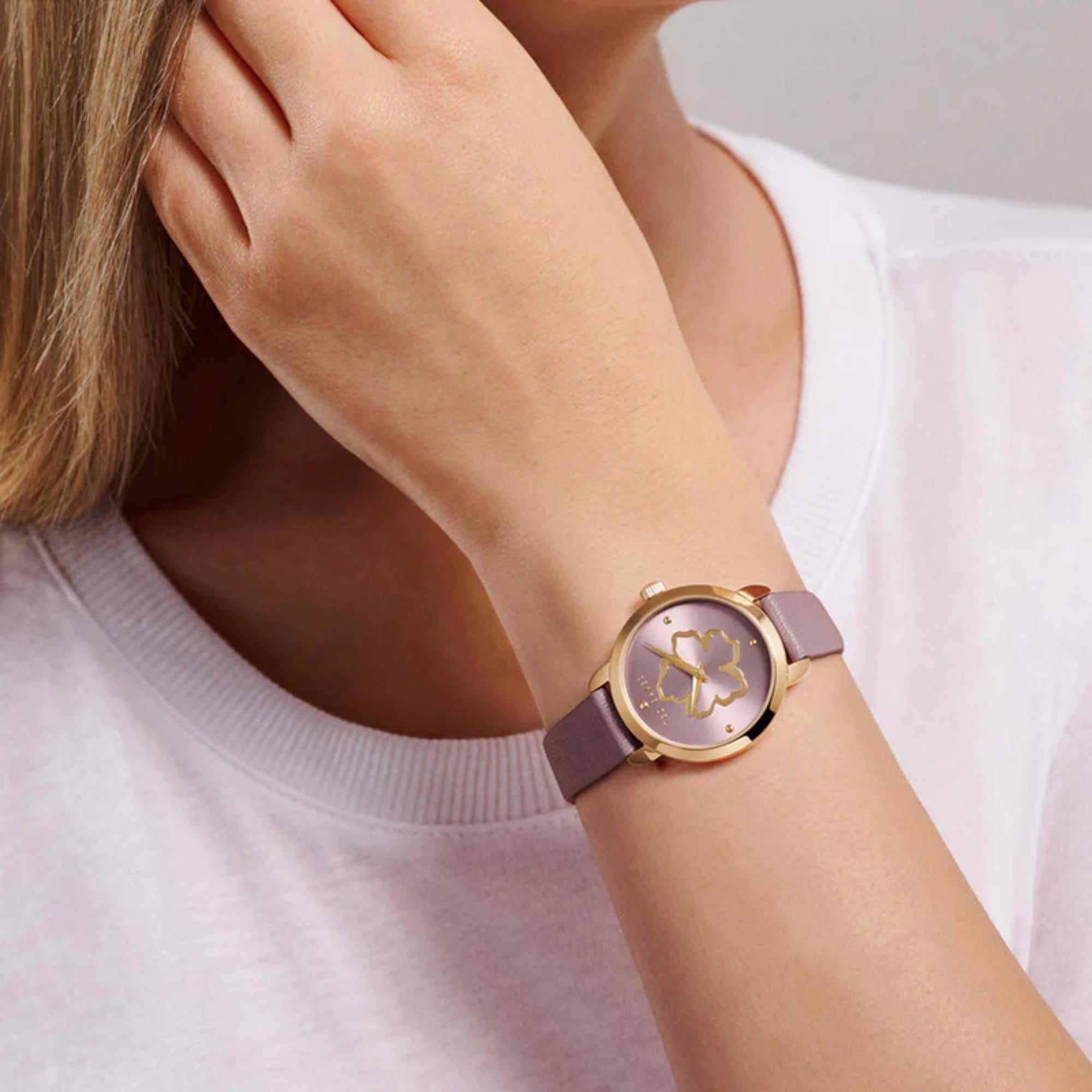 Ted Baker Fleure Quartz Purple Dial Leather Strap Women's Watch BKPFLS303