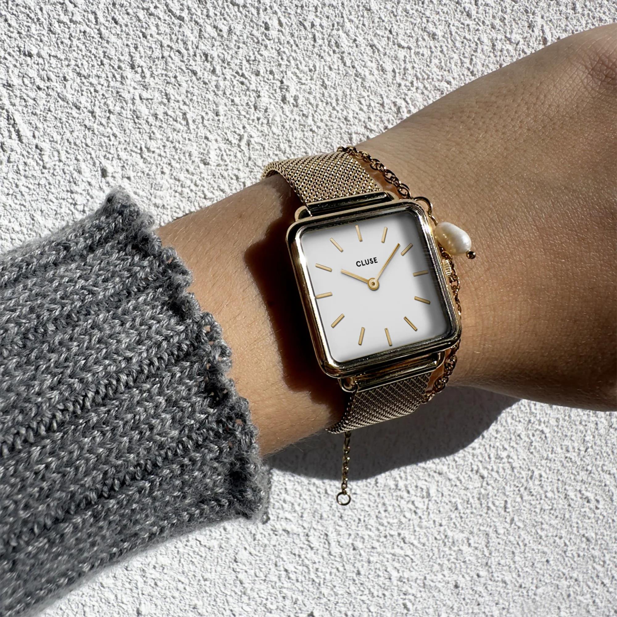 CLUSE La Tétragone Quartz White Dial Steel Strap Women's Watch CW0101207002