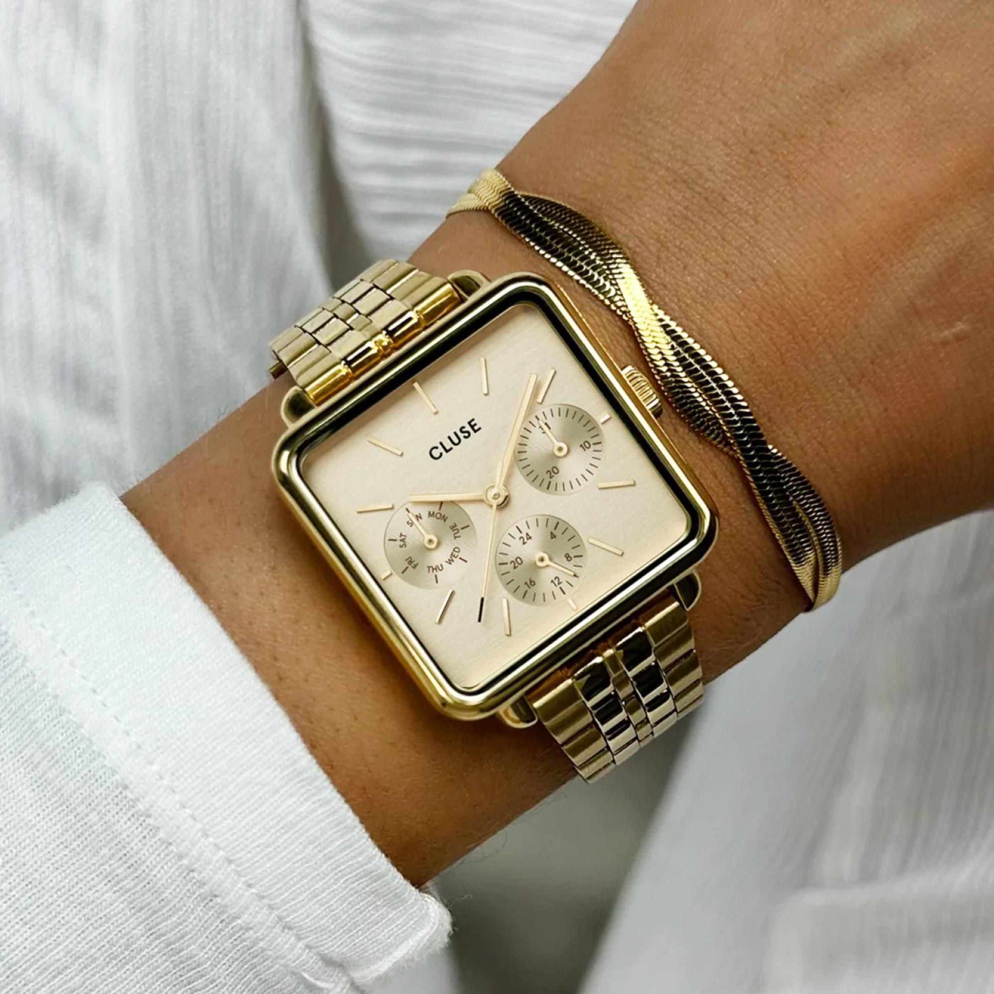 CLUSE La Tétragone Quartz Chronograph White Dial Steel Strap Women's Watch CW13801