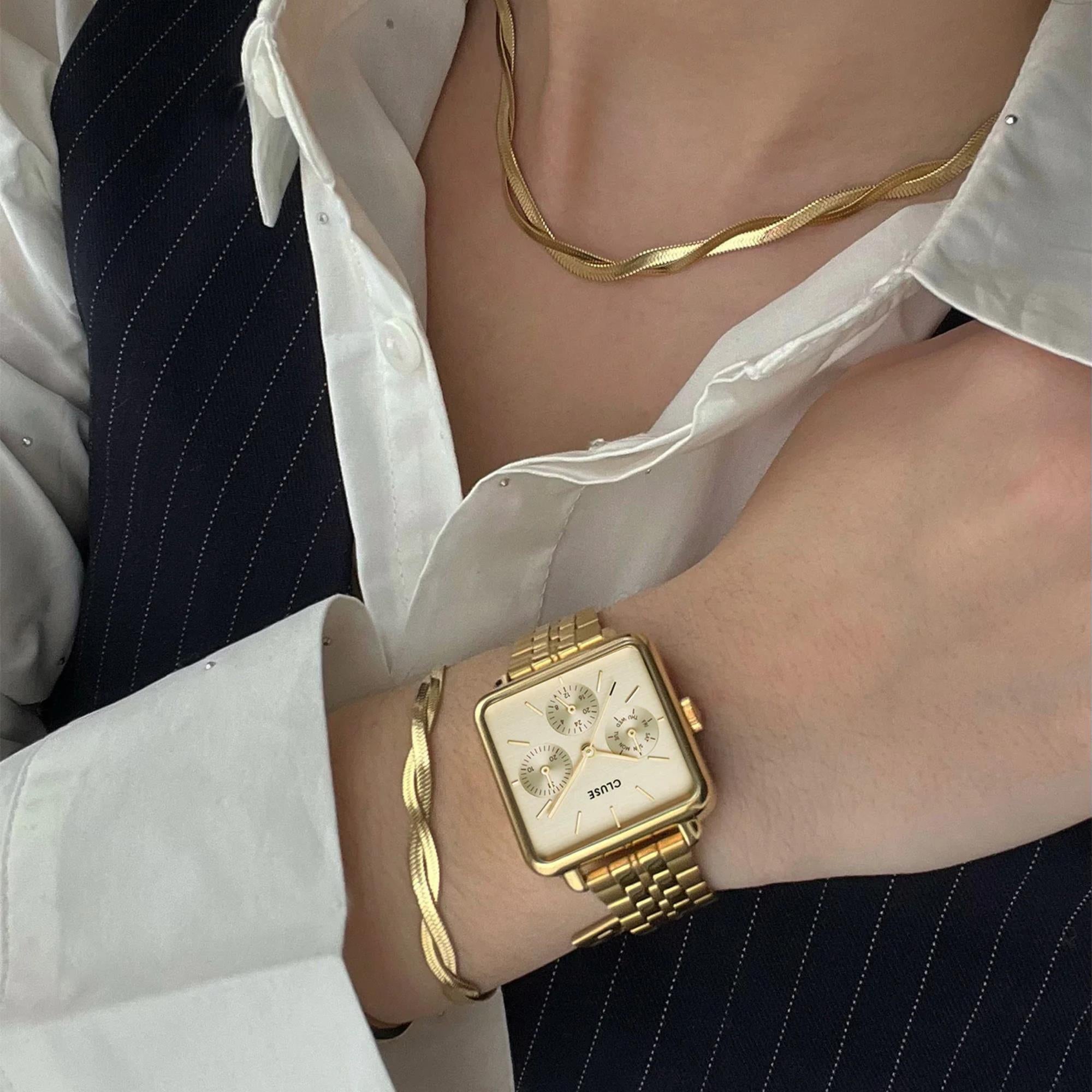 CLUSE La Tétragone Quartz Chronograph White Dial Steel Strap Women's Watch CW13801