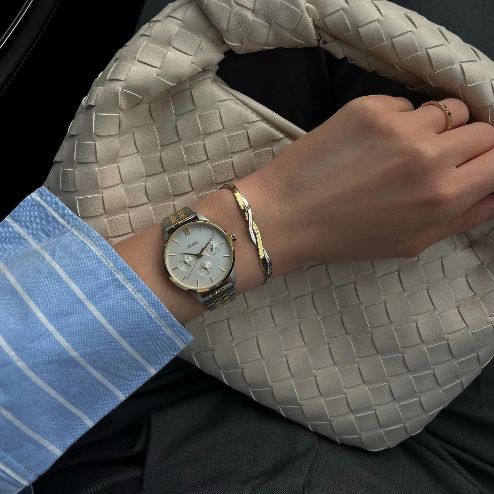 CLUSE Minuit Quartz Chronograph White Dial Steel Strap Women's Watch CW10704