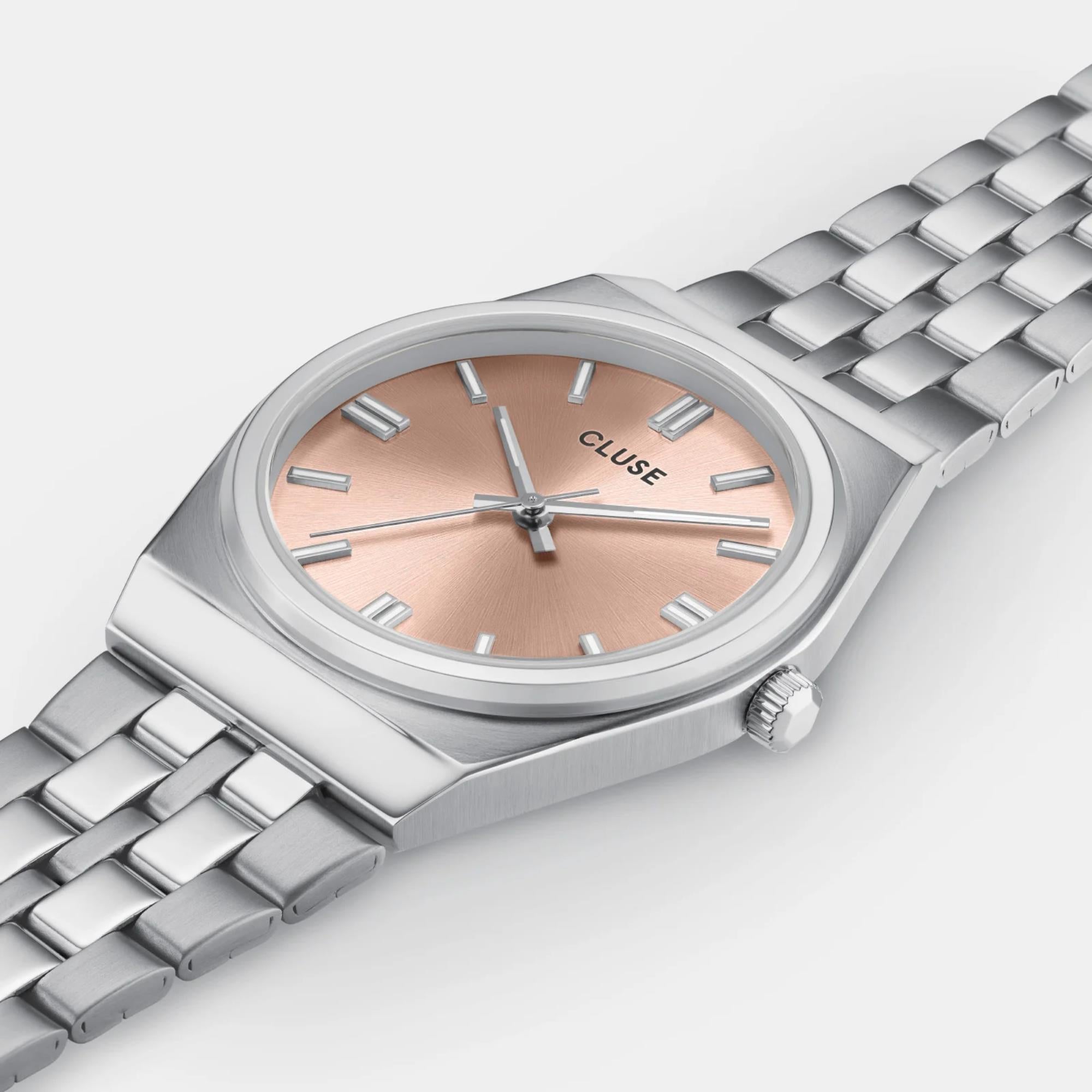 CLUSE Retro 70's Quartz Pink Dial Steel Strap Women's Watch CW35101