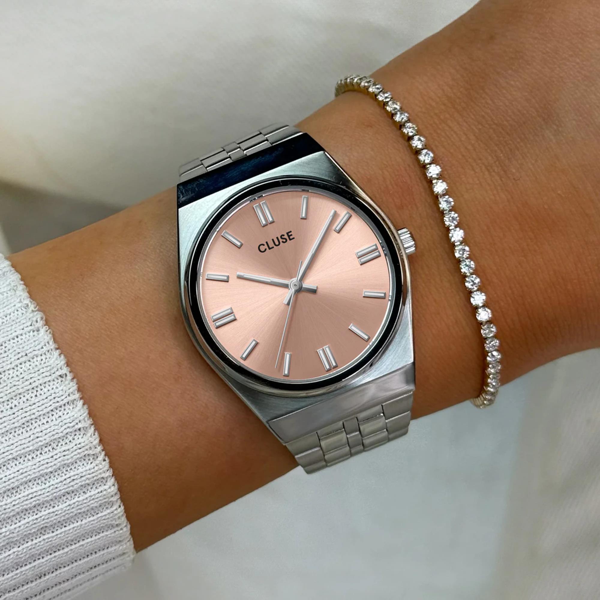 CLUSE Retro 70's Quartz Pink Dial Steel Strap Women's Watch CW35101