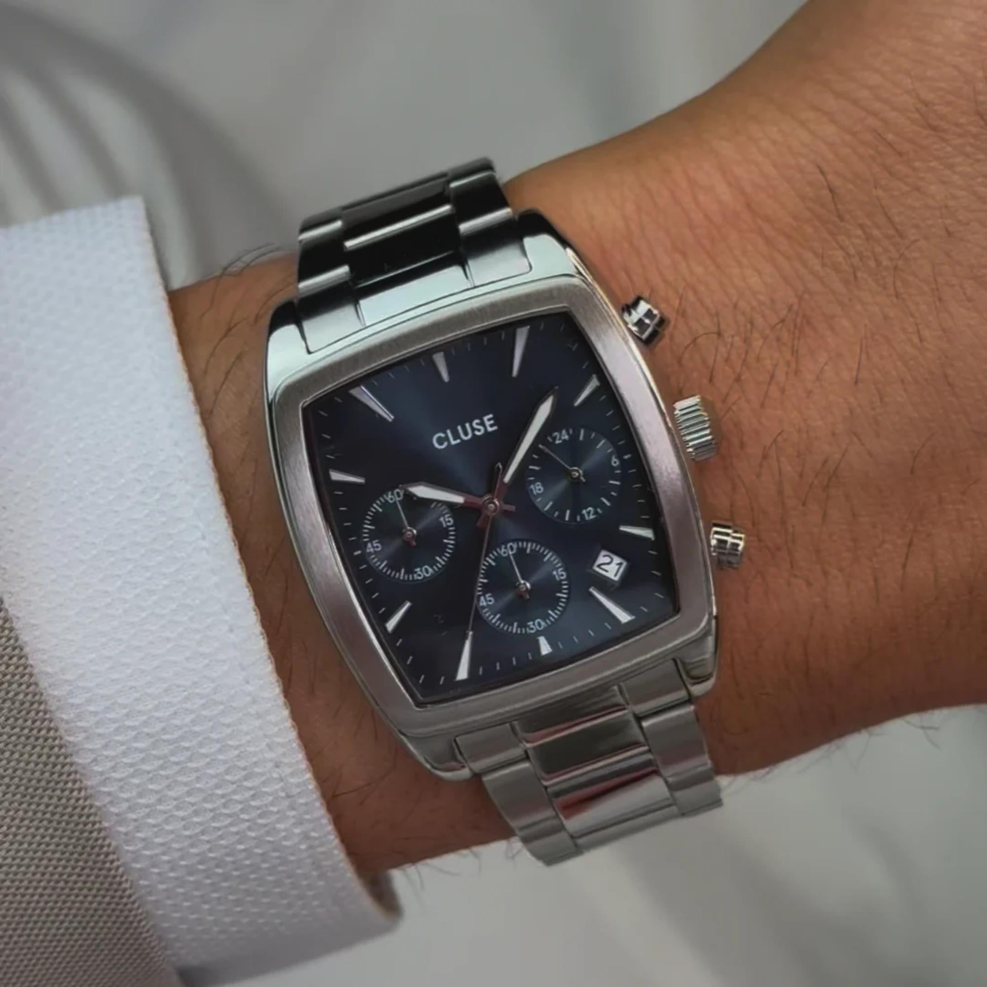 CLUSE Quartaut Quartz Chronograph Blue Dial Steel Strap Men's Watch CW52001