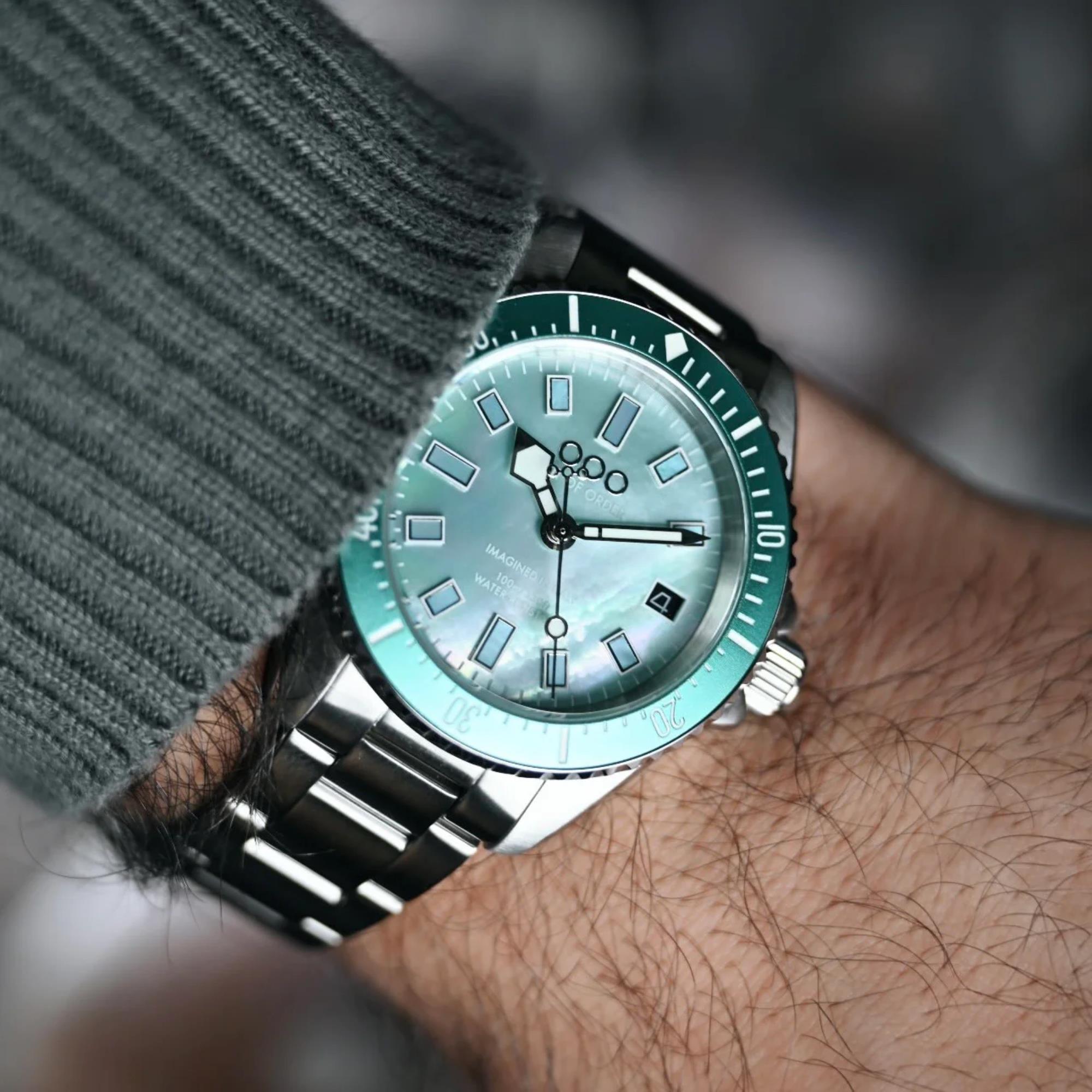 Out of Order Casanova 38 Mother of Pearl Quartz Turquoise Dial Steel Strap Unisex Watch OOO.001-38.AZ