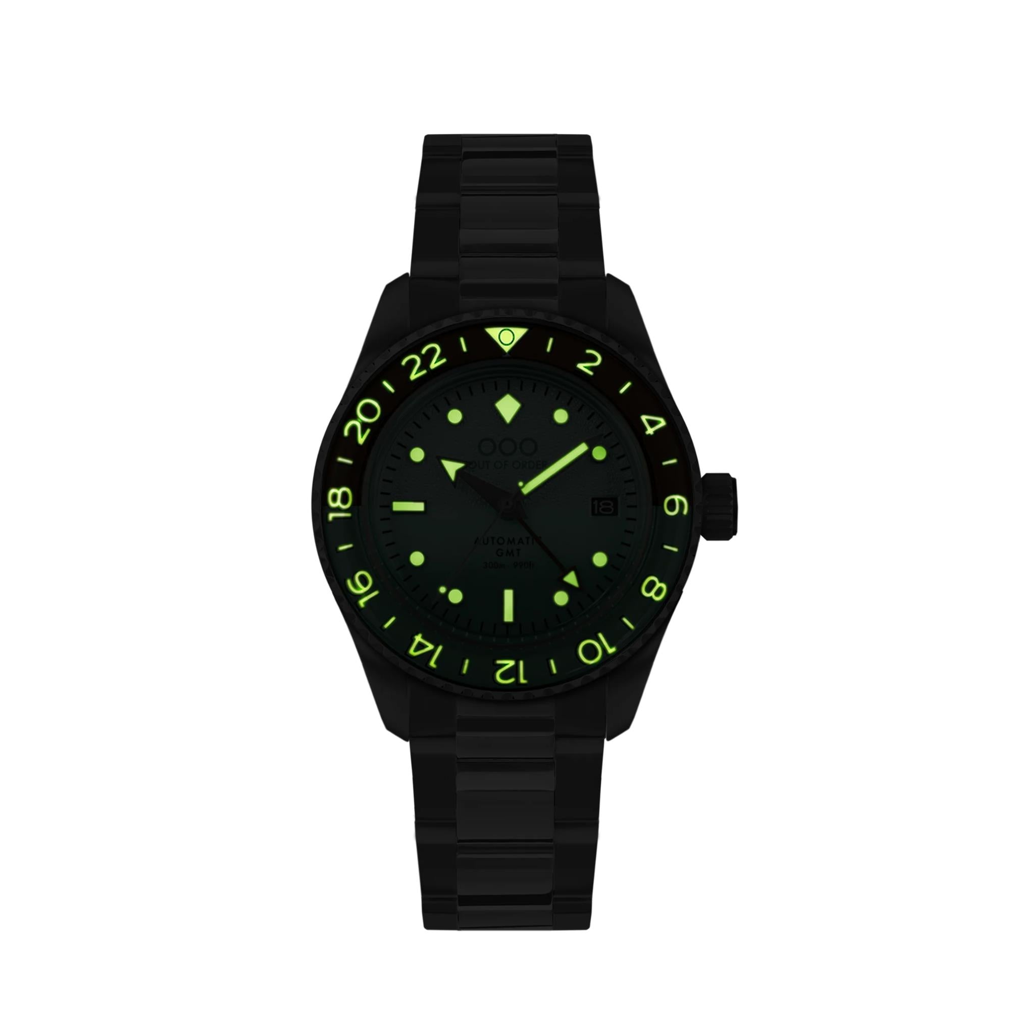 Out Of Order After 8 Shaker Automatic GMT Ultra-Brushed Mint Green Dial Steel Strap Men's Watch OOO.001-25.AE.BAND.SS