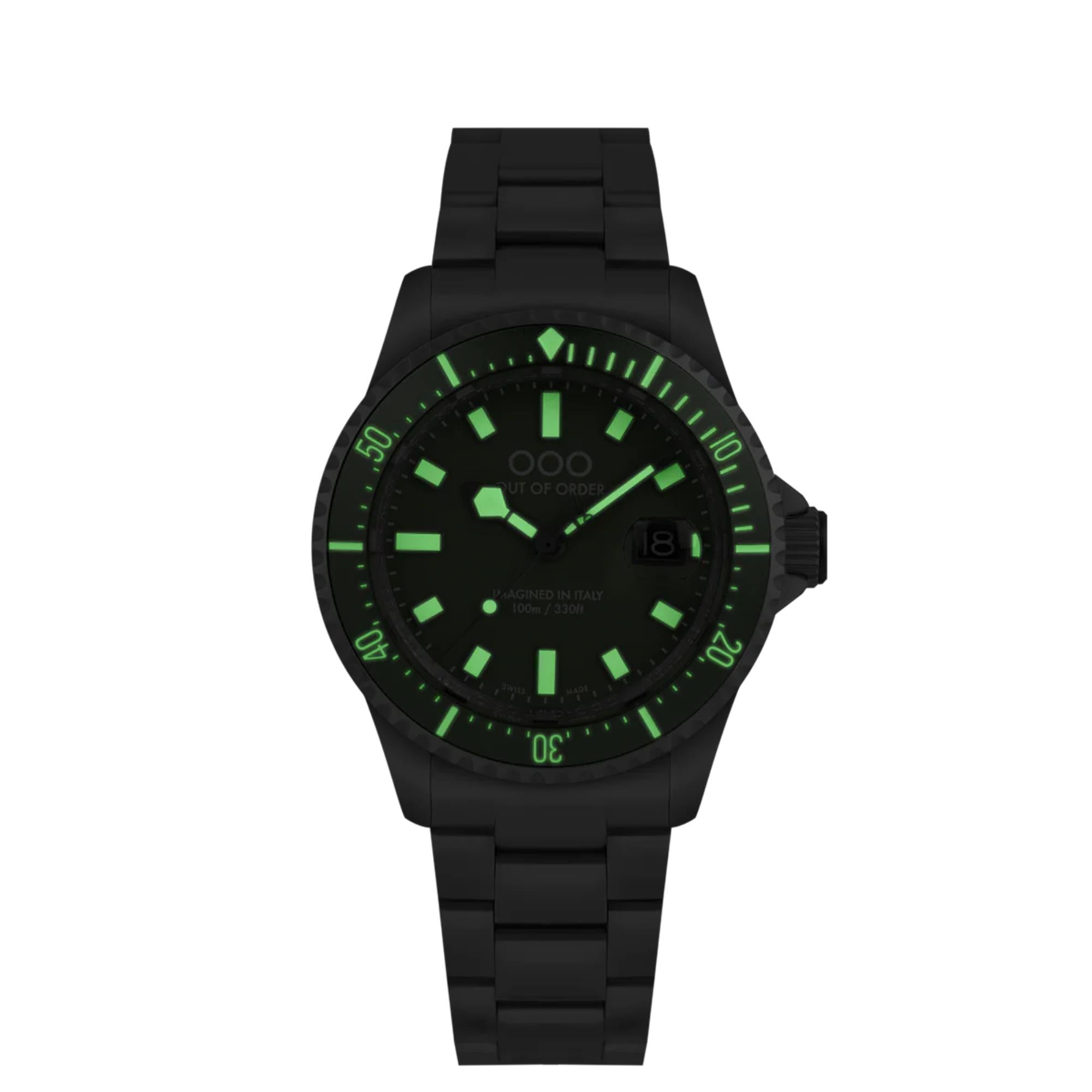Out of Order Verde Oliva Casanova Ultra Brushed Quartz Green Dial Steel Strap Men's Watch OOO.001-27.VE.SS