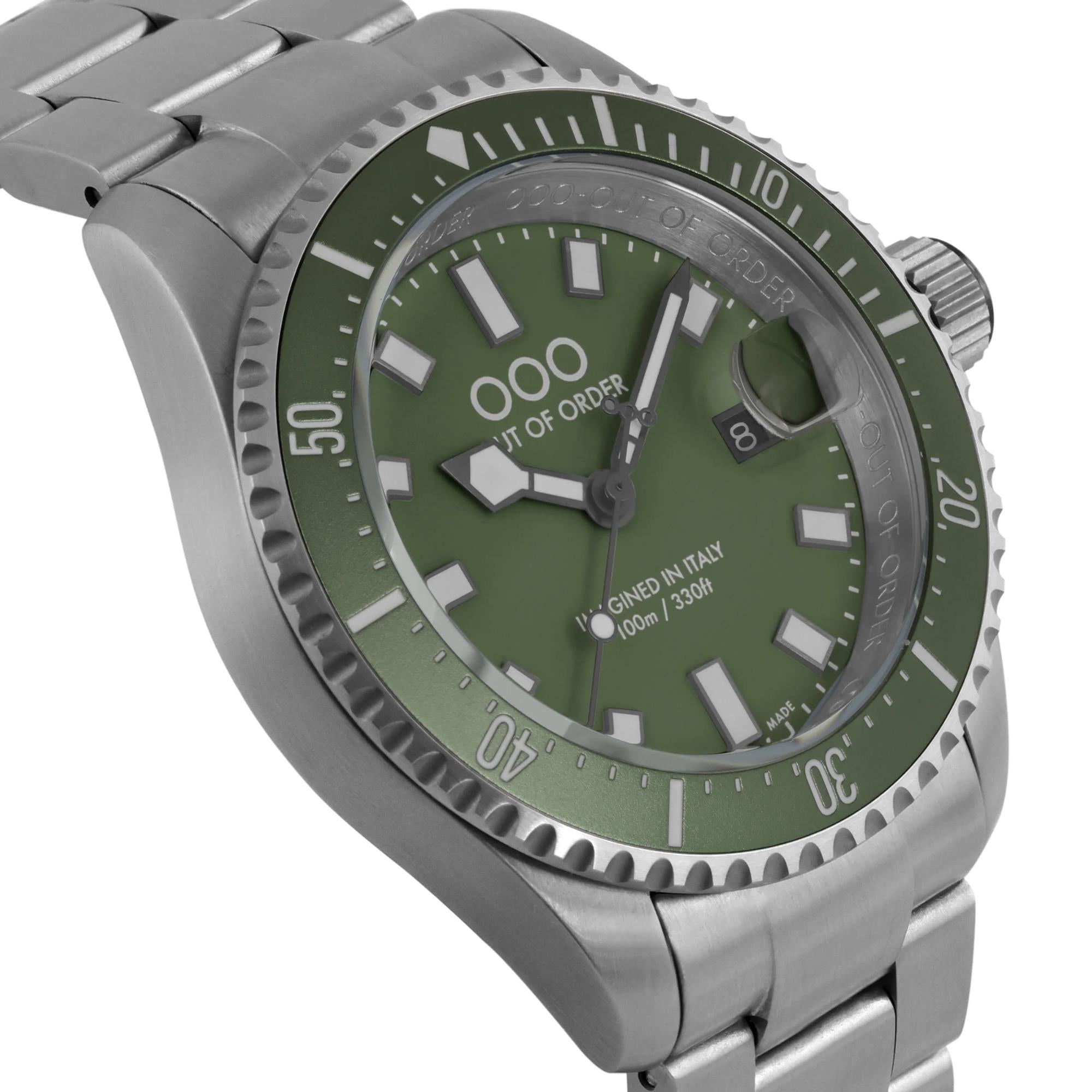 Out of Order Verde Oliva Casanova Ultra Brushed Quartz Green Dial Steel Strap Men's Watch OOO.001-27.VE.SS