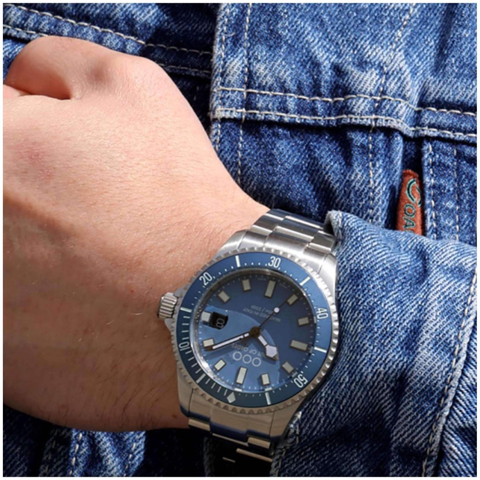 Out Of Order Blu Mediterraneo Casanova Ultra Brushed Quartz Blue Dial Steel Strap Men's Watch OOO.001-27.BL.BI.SS