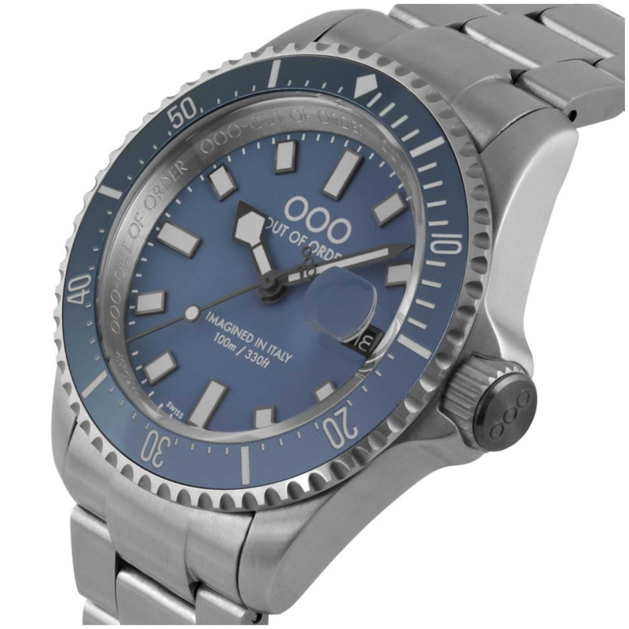 Out Of Order Blu Mediterraneo Casanova Ultra Brushed Quartz Blue Dial Steel Strap Men's Watch OOO.001-27.BL.BI.SS