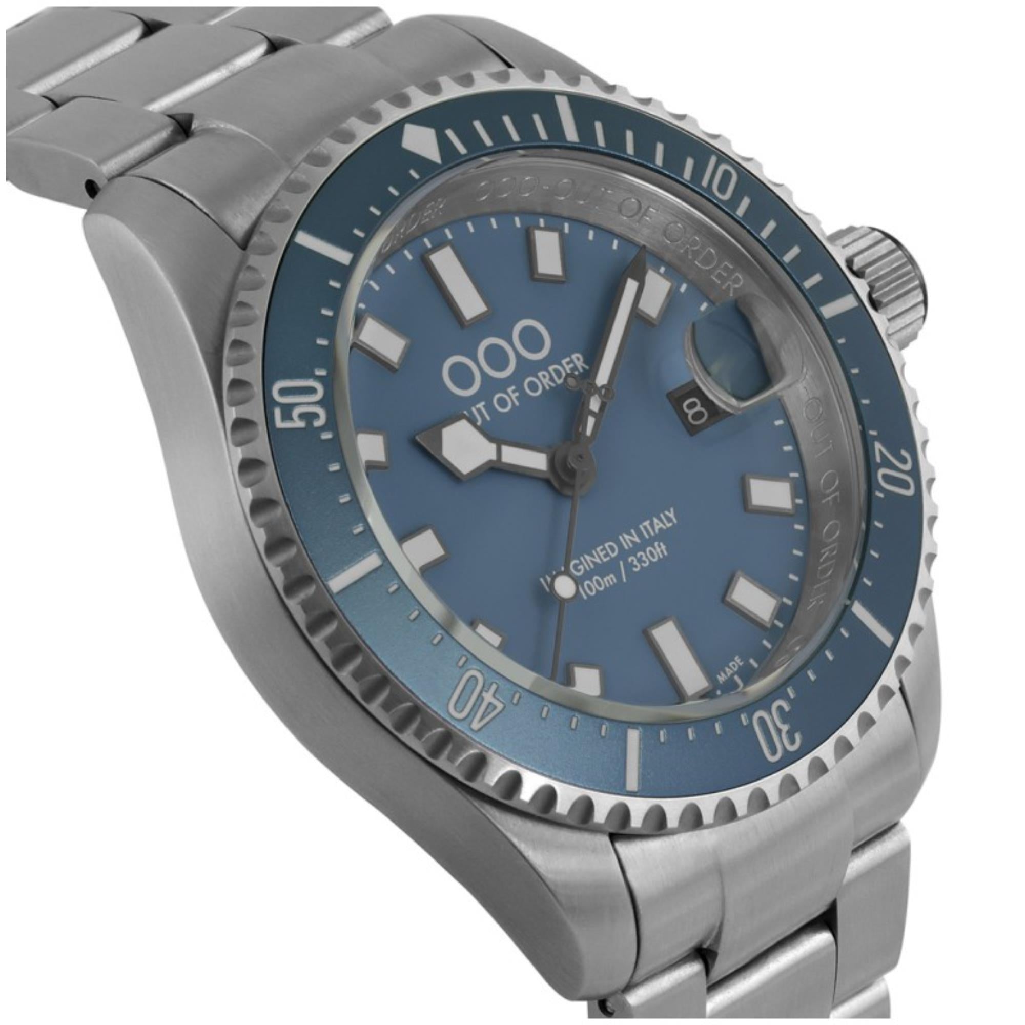 Out Of Order Blu Mediterraneo Casanova Ultra Brushed Quartz Blue Dial Steel Strap Men's Watch OOO.001-27.BL.BI.SS