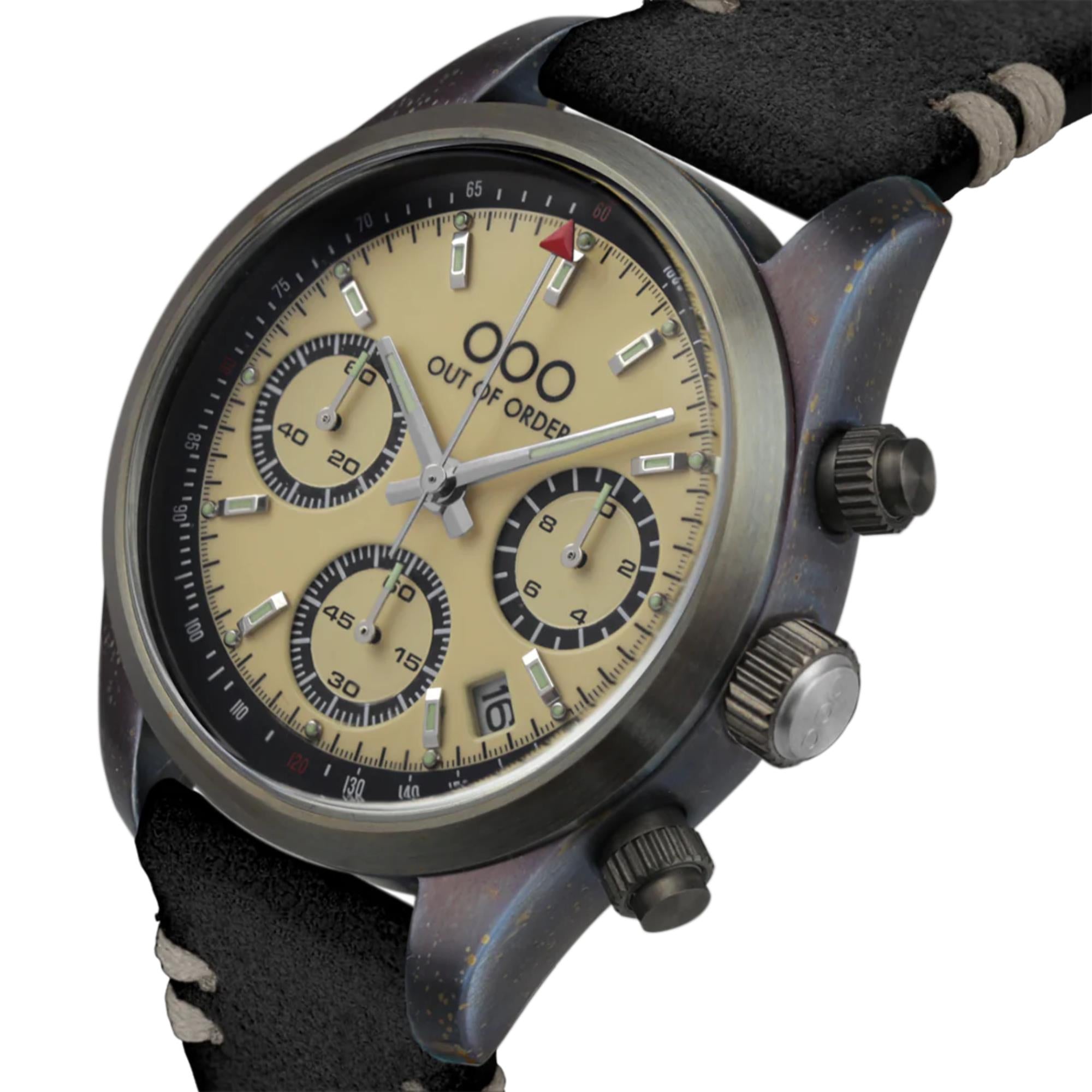 Out of Order Sporty Cronografo Quartz Cream Dial Leather Strap Women's Watch OOO.001-23.CR.NE
