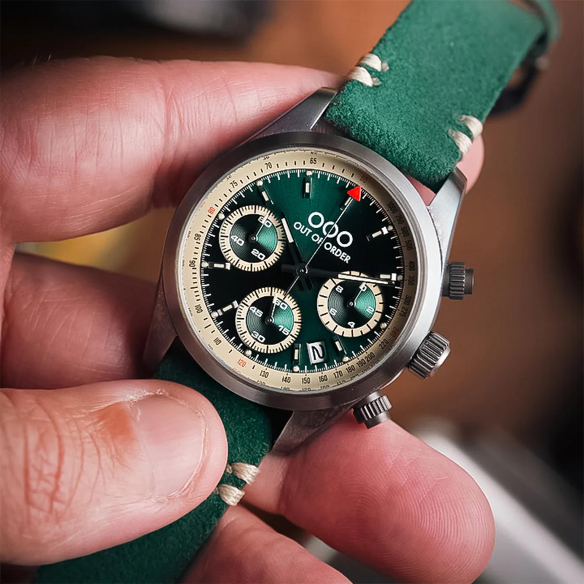 Out of Order Sporty Cronografo Quartz Green Dial Leather Strap Men's Watch OOO.001-23.VE.VE