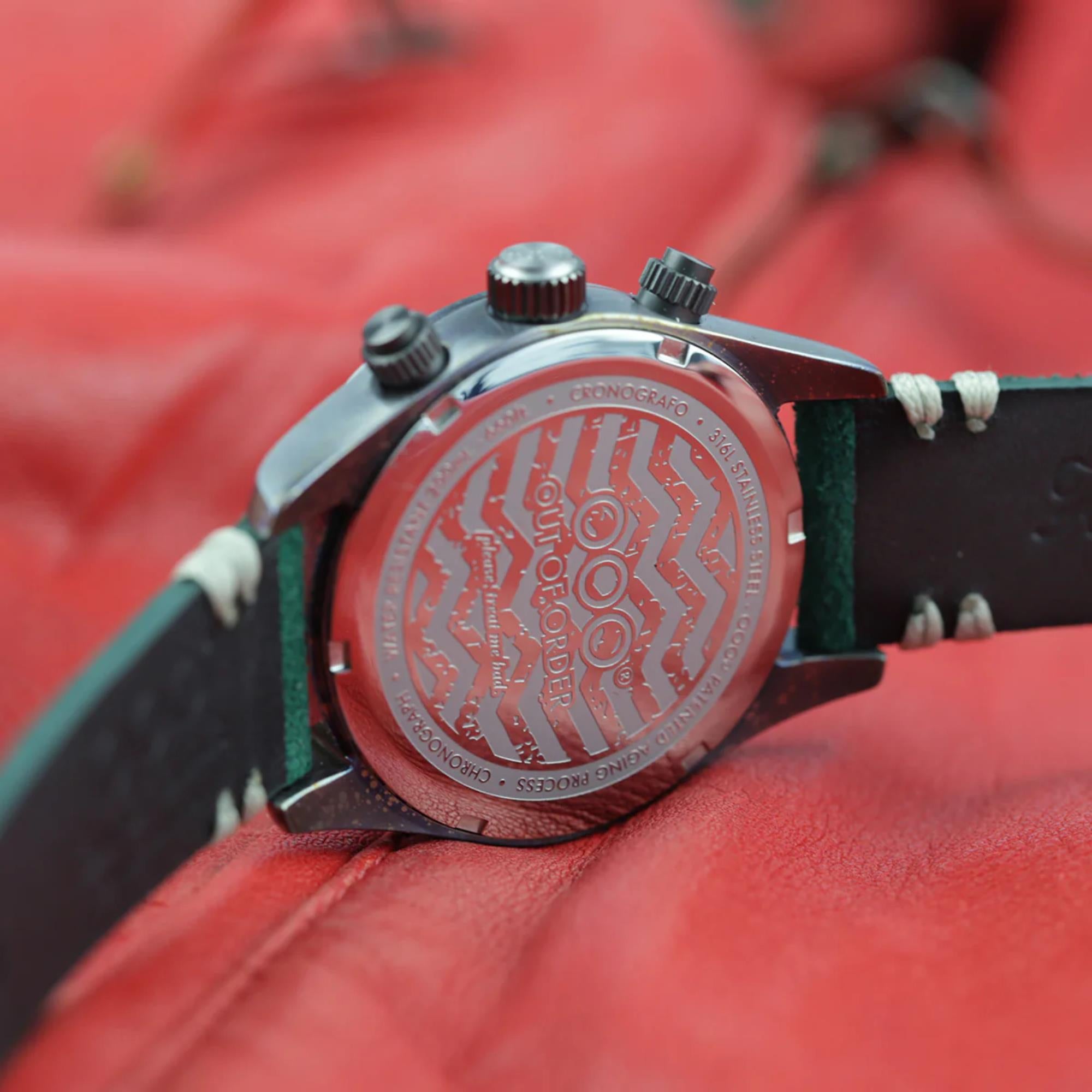 Out of Order Sporty Cronografo Quartz Green Dial Leather Strap Men's Watch OOO.001-23.VE.VE