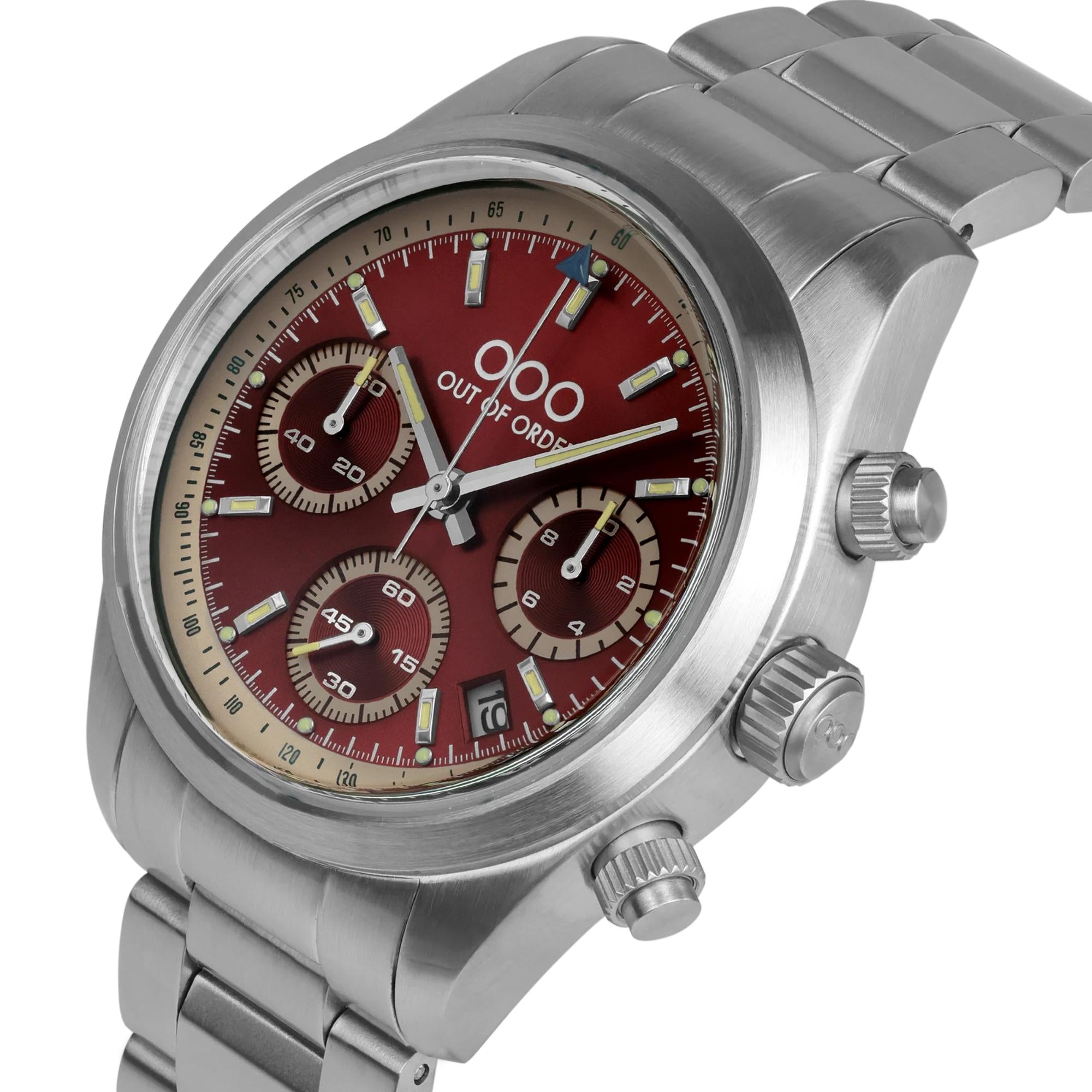 Out of Order Sporty Cronografo Ultra Brush Quartz Red Dial Steel Strap Unisex Watch OOO.001-23.RO.AC.SS