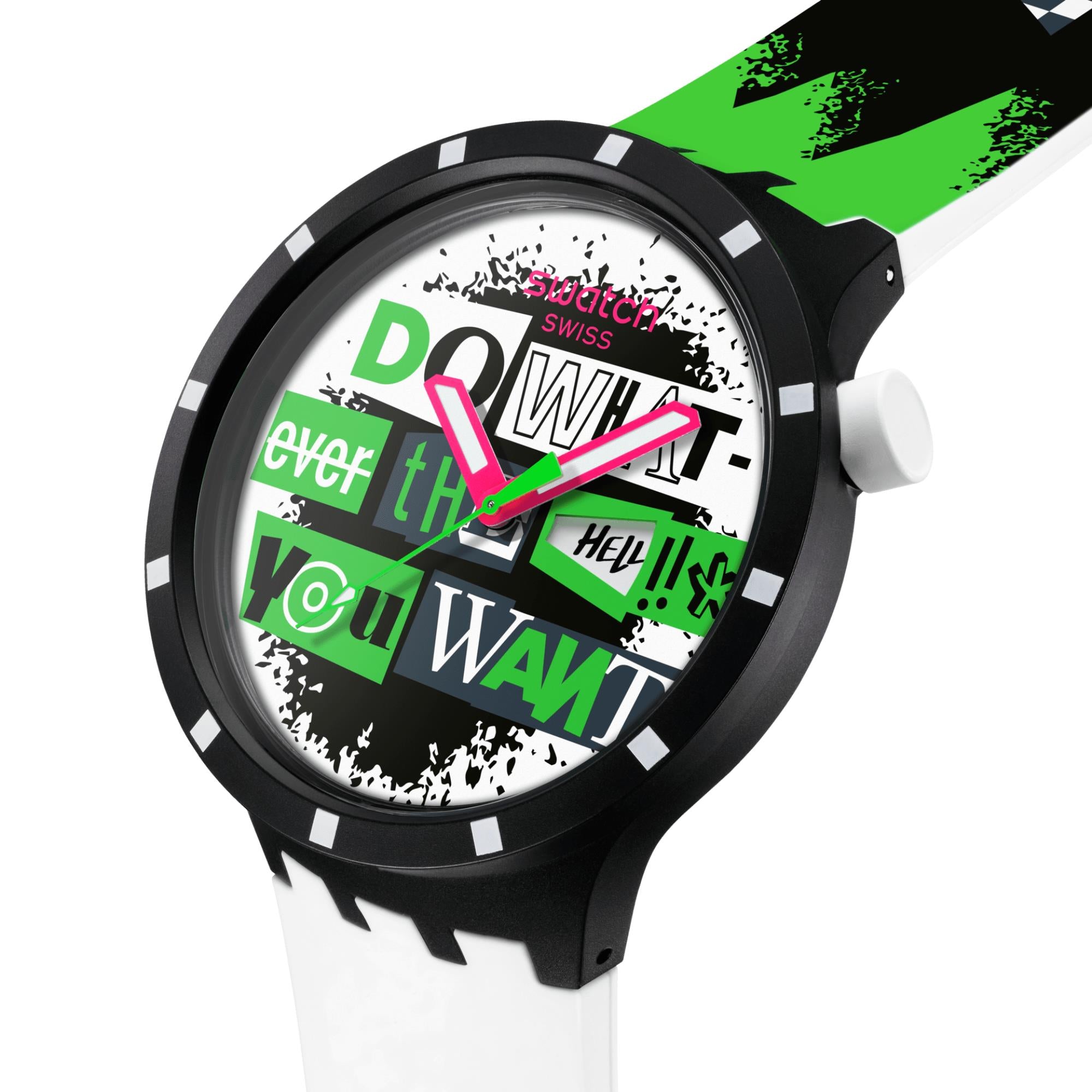 Swatch No Rules Lash Out White Dial Silicone Strap Unisex Watch SB03B701