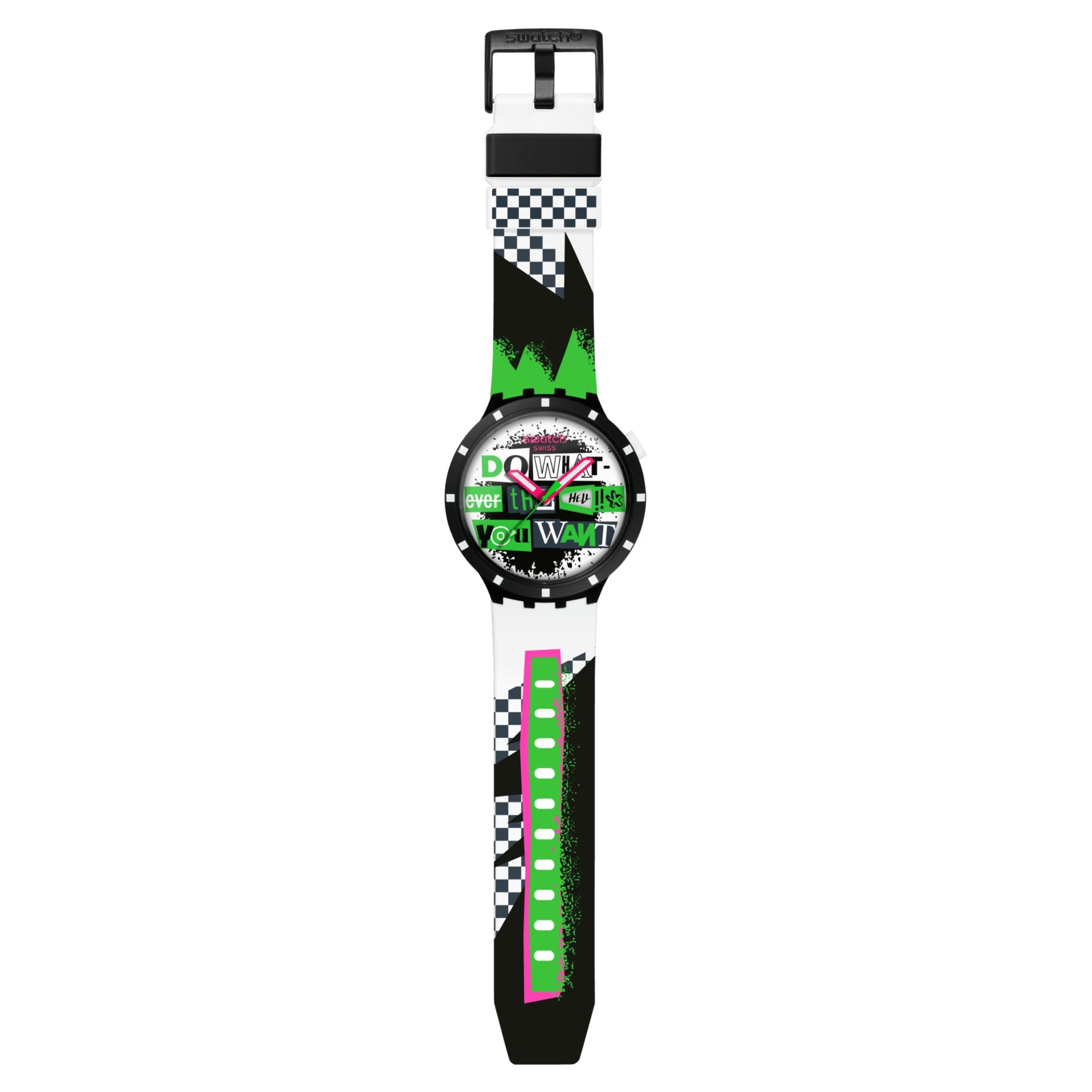 Swatch No Rules Lash Out White Dial Silicone Strap Unisex Watch SB03B701
