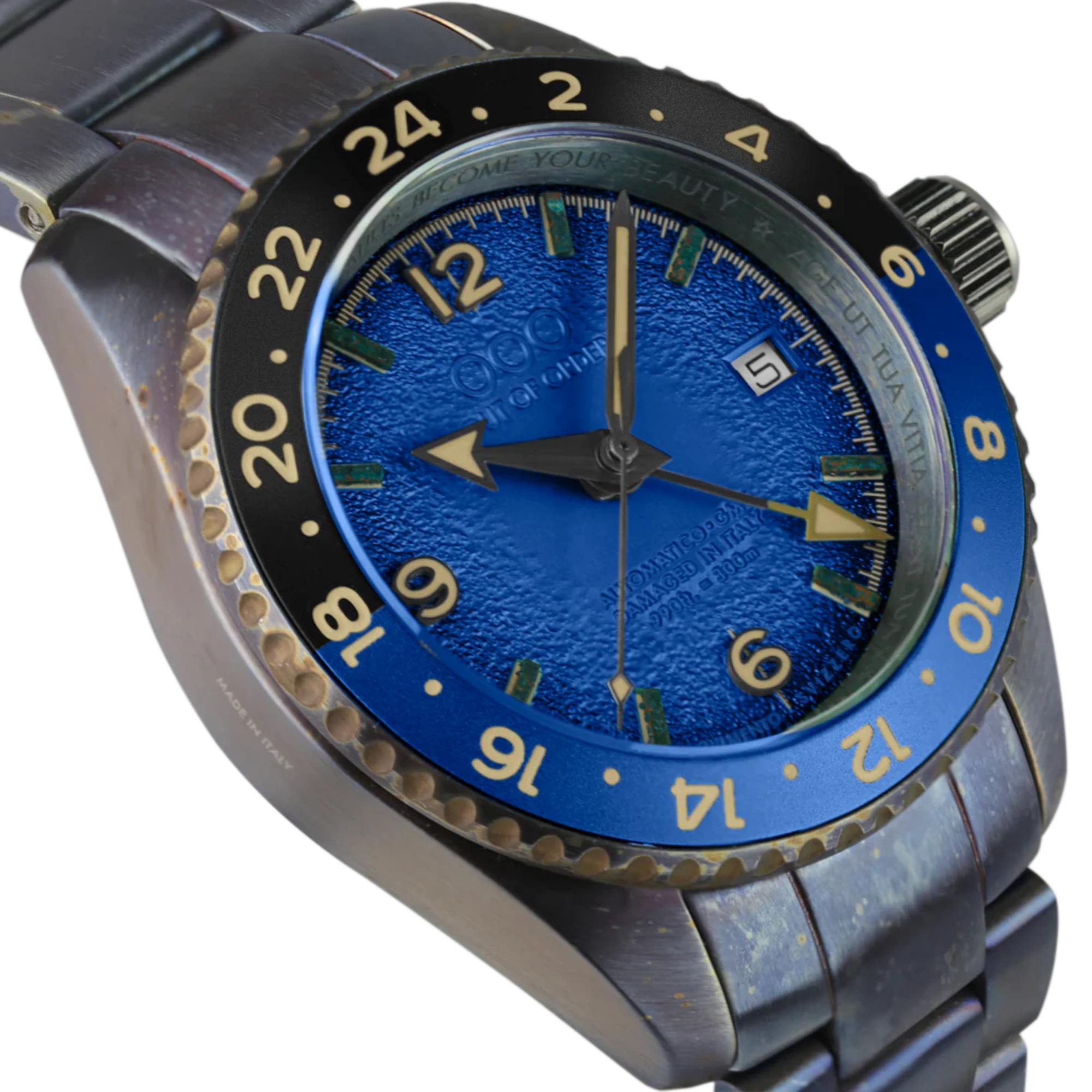 Out Of Order Blue Trecento GMT Automatic Blue Dial Steel Stap Men's Watch OOO.001-24.BL