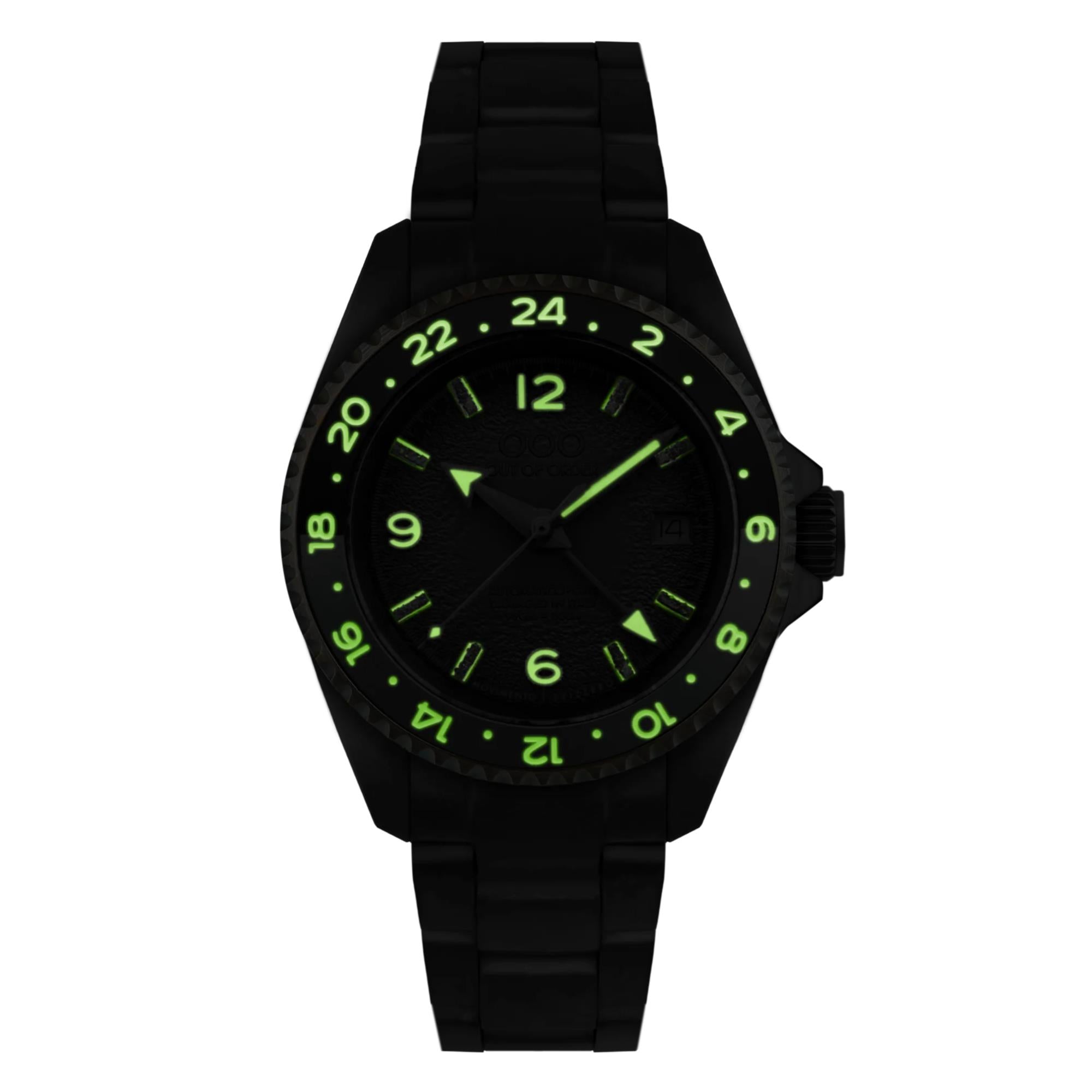 Out Of Order Green Trecento GMT Automatic Green Dial Steel Strap Men's Watch OOO.001-24.VE