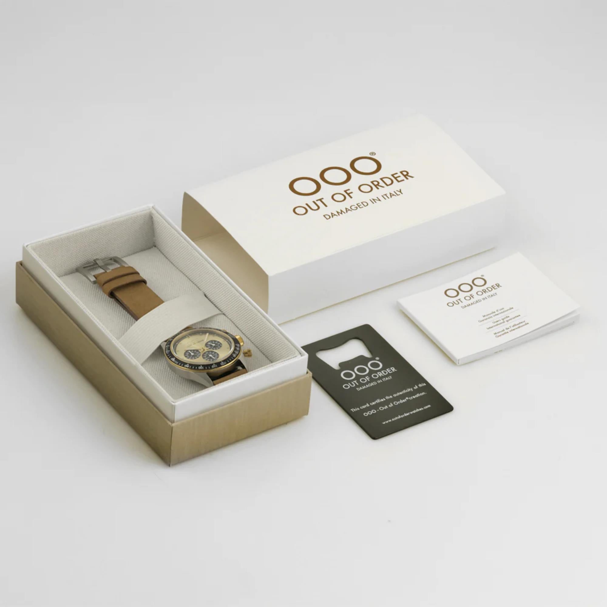 Out Of Order Supervintage Chrono Quartz Gold Dial Leather Strap Men's Watch OOO.001-30.GL.AC