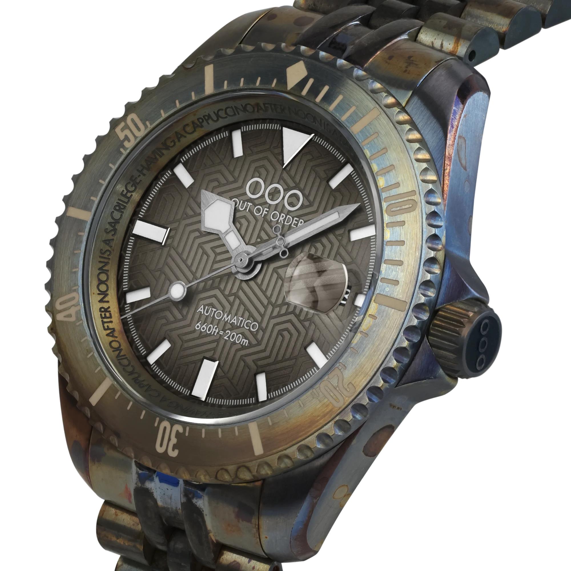 Out of Order Diverissimo Azteco Automatic Sand Dial Steel Strap Men's Watch OOO.001-32.SA