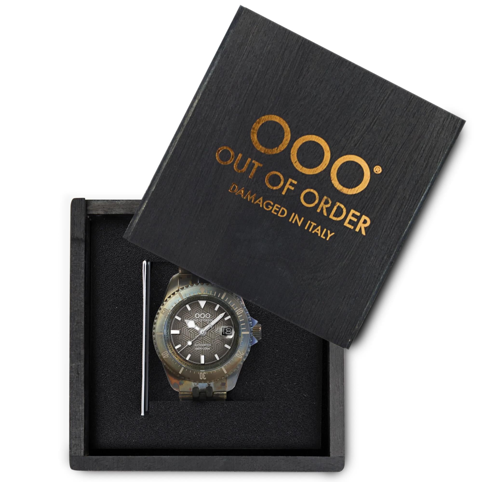 Out of Order Diverissimo Azteco Automatic Sand Dial Steel Strap Men's Watch OOO.001-32.SA