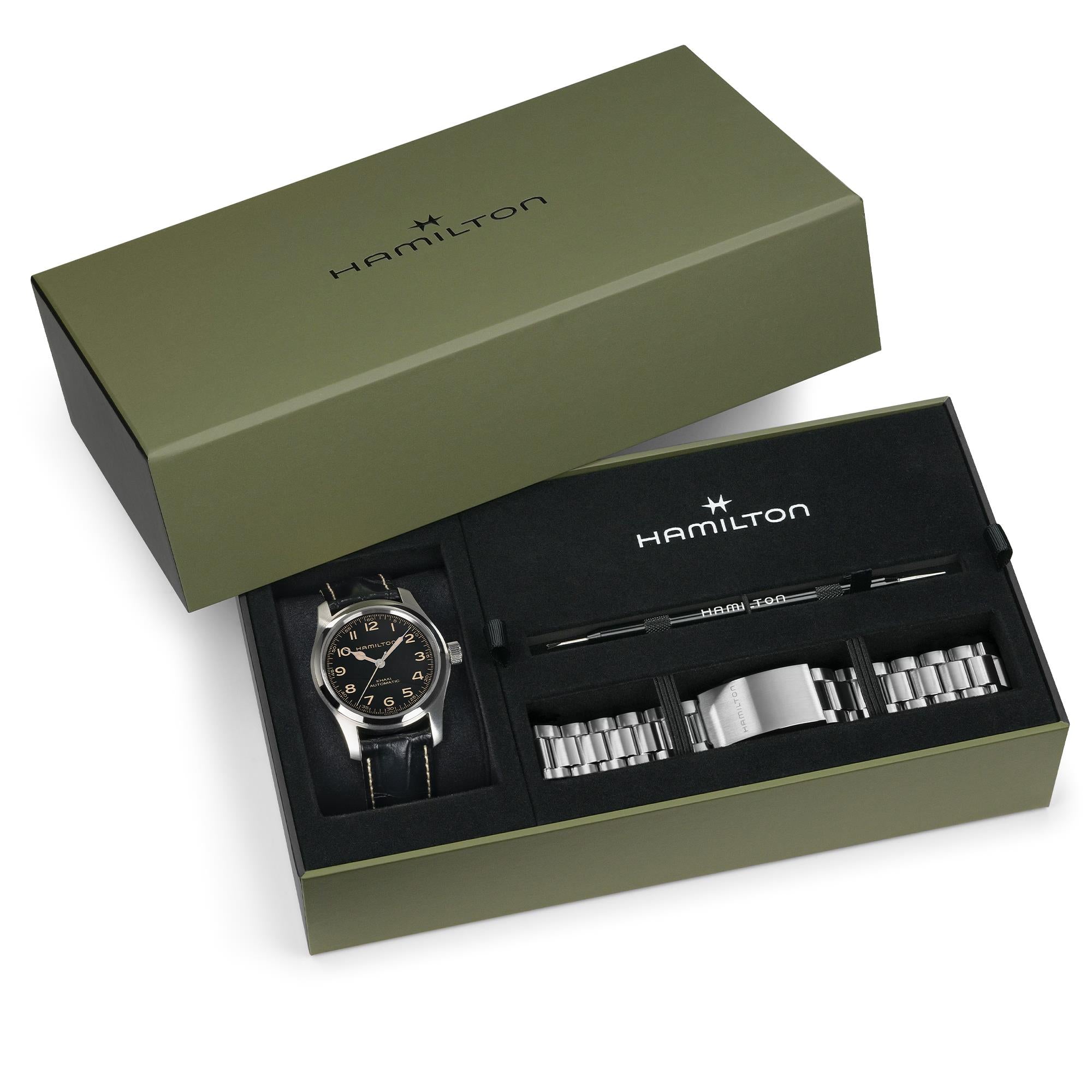 Hamilton Khaki Field Murph Black Dial Men's Watch Bracelet Bundle H70605732