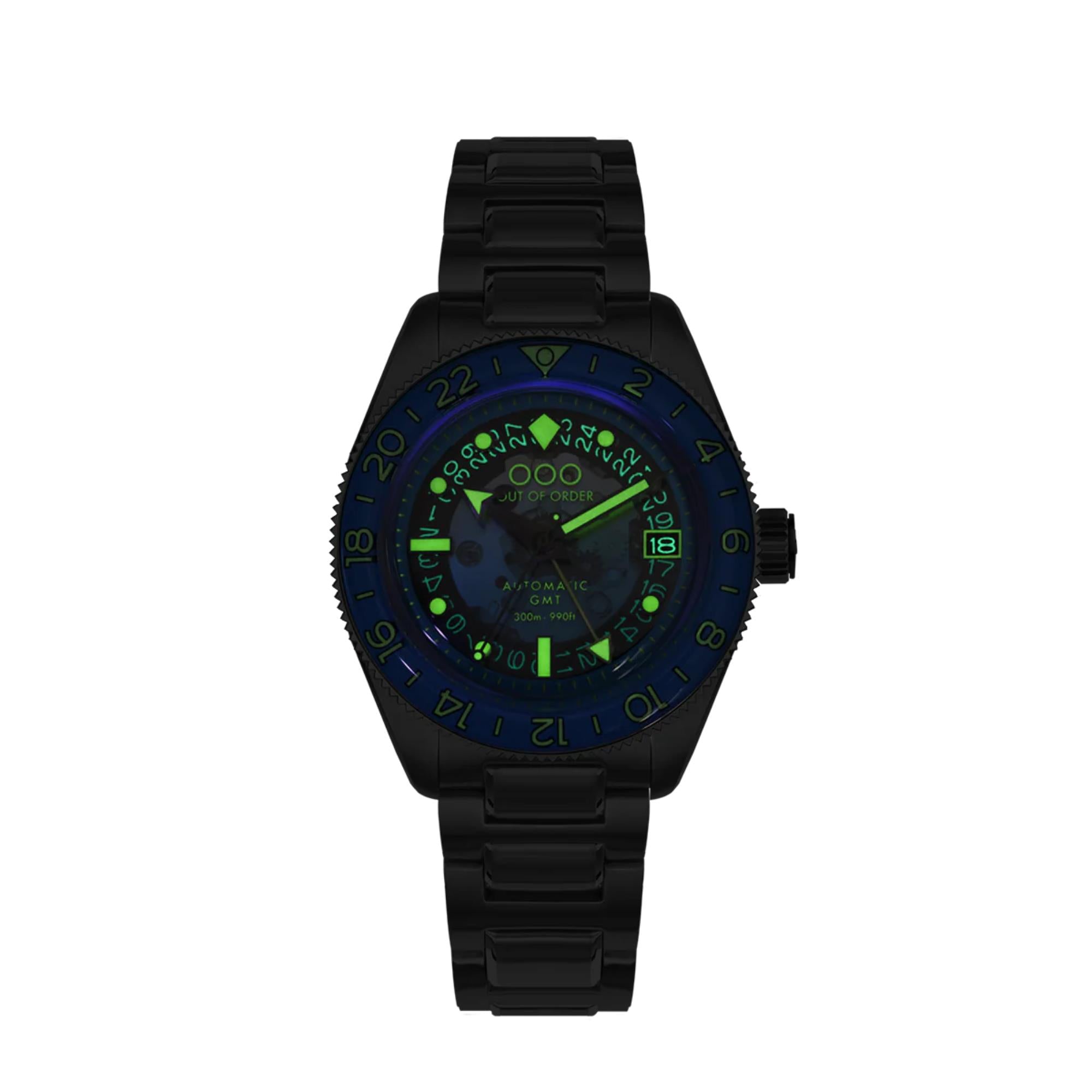 Out of Order Limited Edition Shaker Angelo Azzurro Automatic GMT Steel Strap Men's Watch OOO.001-25.AA.BAND.SS