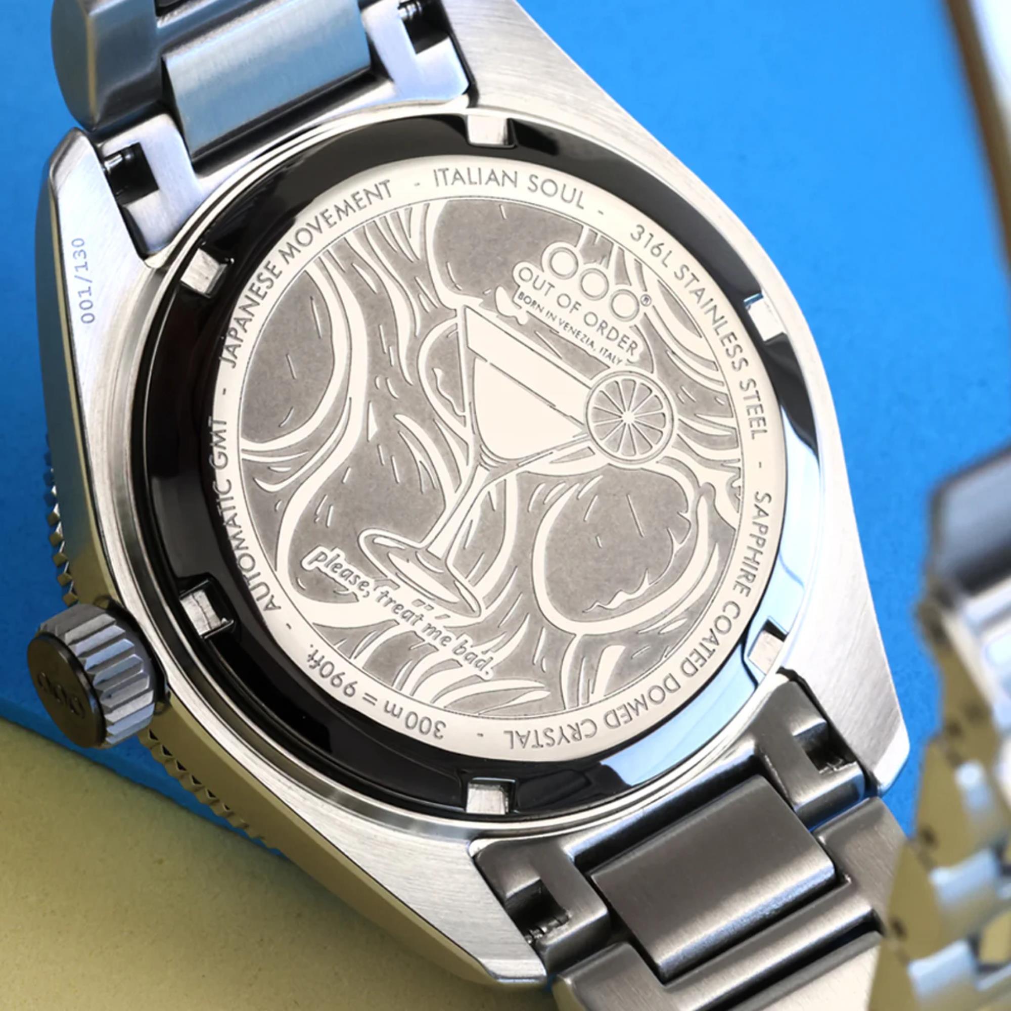 Out of Order Limited Edition Shaker Angelo Azzurro Automatic GMT Steel Strap Men's Watch OOO.001-25.AA.BAND.SS