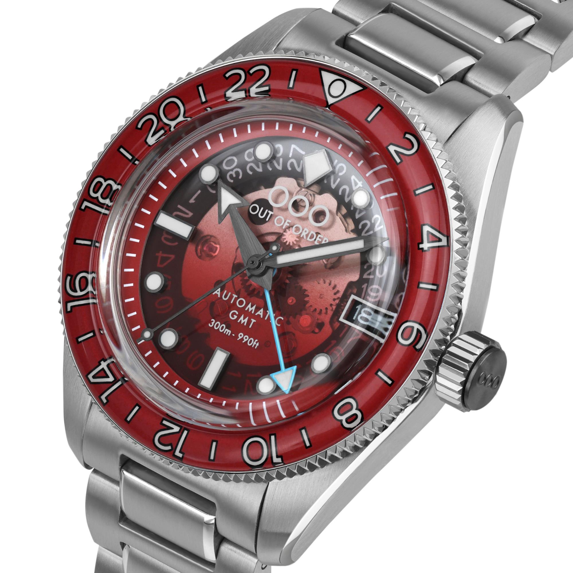 Out of Order Limited Edition Shaker Spritz Bitter Automatic GMT Steel Strap Men's Watch OOO.001-25.BI.BAND.SS