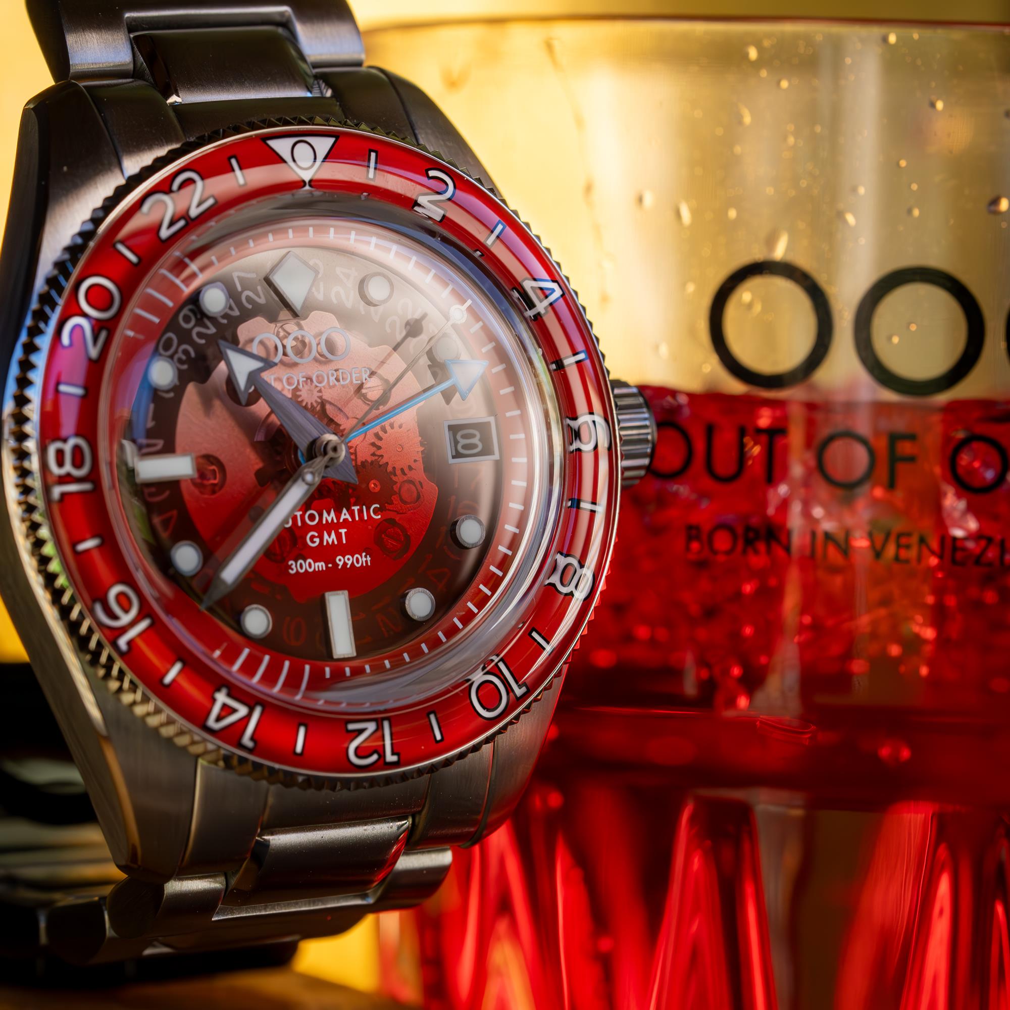 Out of Order Limited Edition Shaker Spritz Bitter Automatic GMT Steel Strap Men's Watch OOO.001-25.BI.BAND.SS