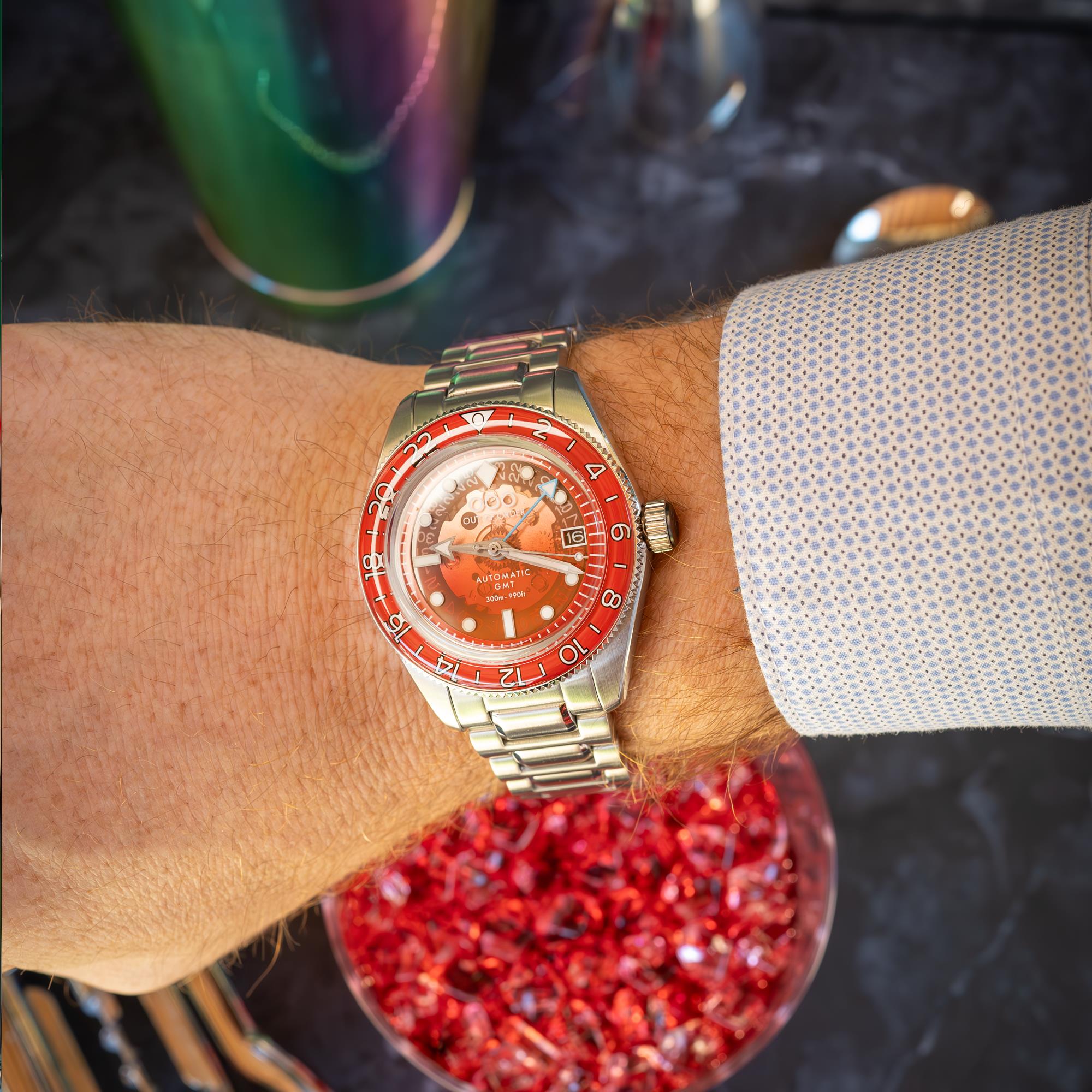 Out of Order Limited Edition Shaker Spritz Bitter Automatic GMT Steel Strap Men's Watch OOO.001-25.BI.BAND.SS